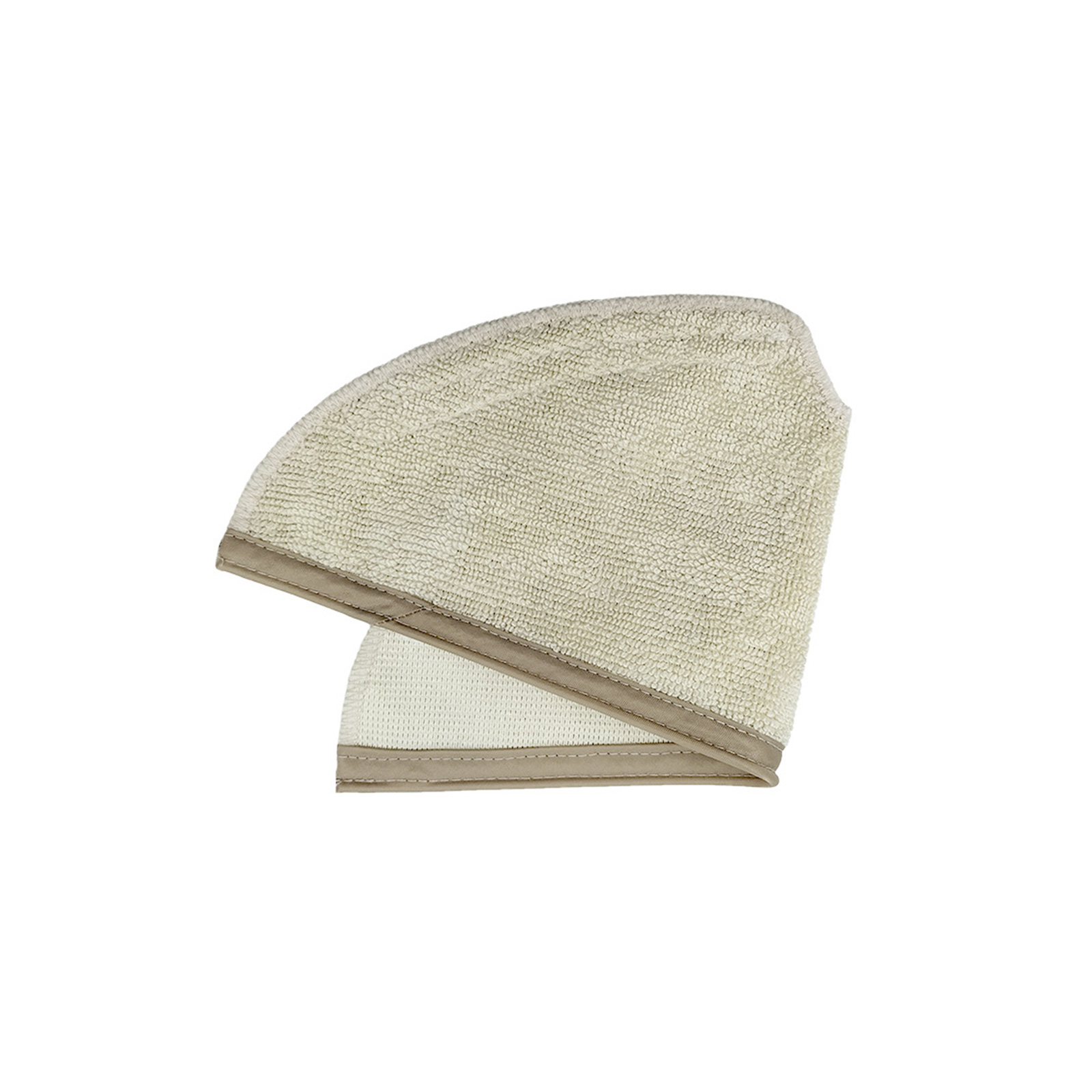 Zwei gefaltete, beige Dampfmoppads. Sie sind strukturiert und haben braune Ränder.