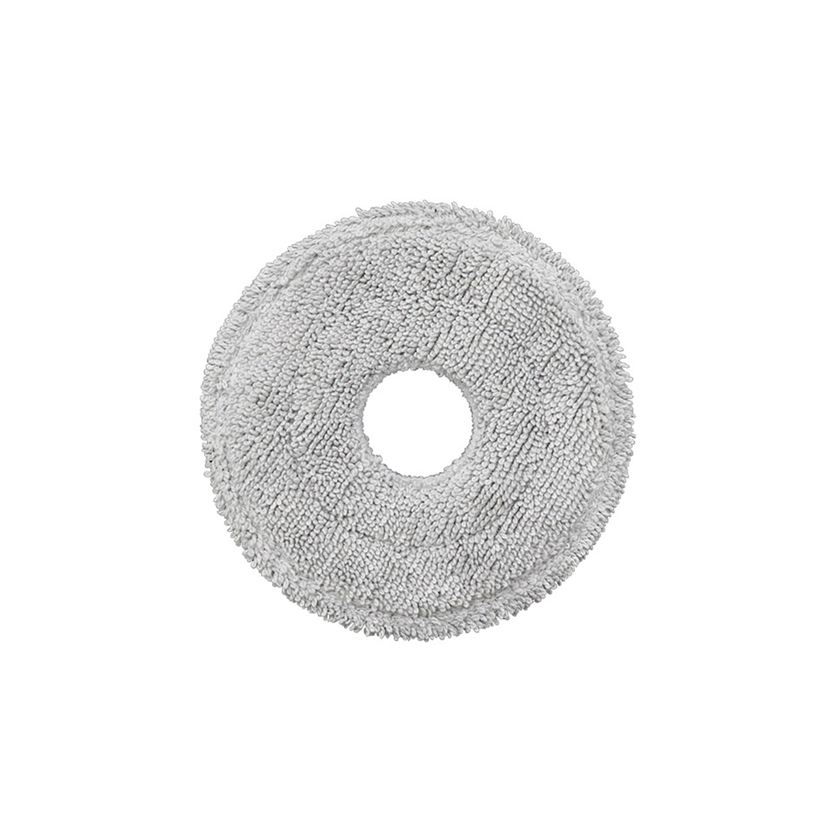Un tampon de vadrouille circulaire gris avec un trou central, conçu pour un appareil de nettoyage.
