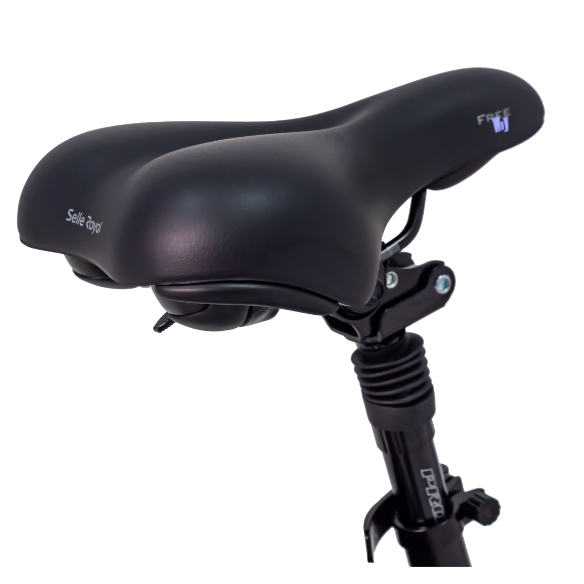 Schwarzer Fahrradsattel mit Selle Royal Logo auf weißem Hintergrund.