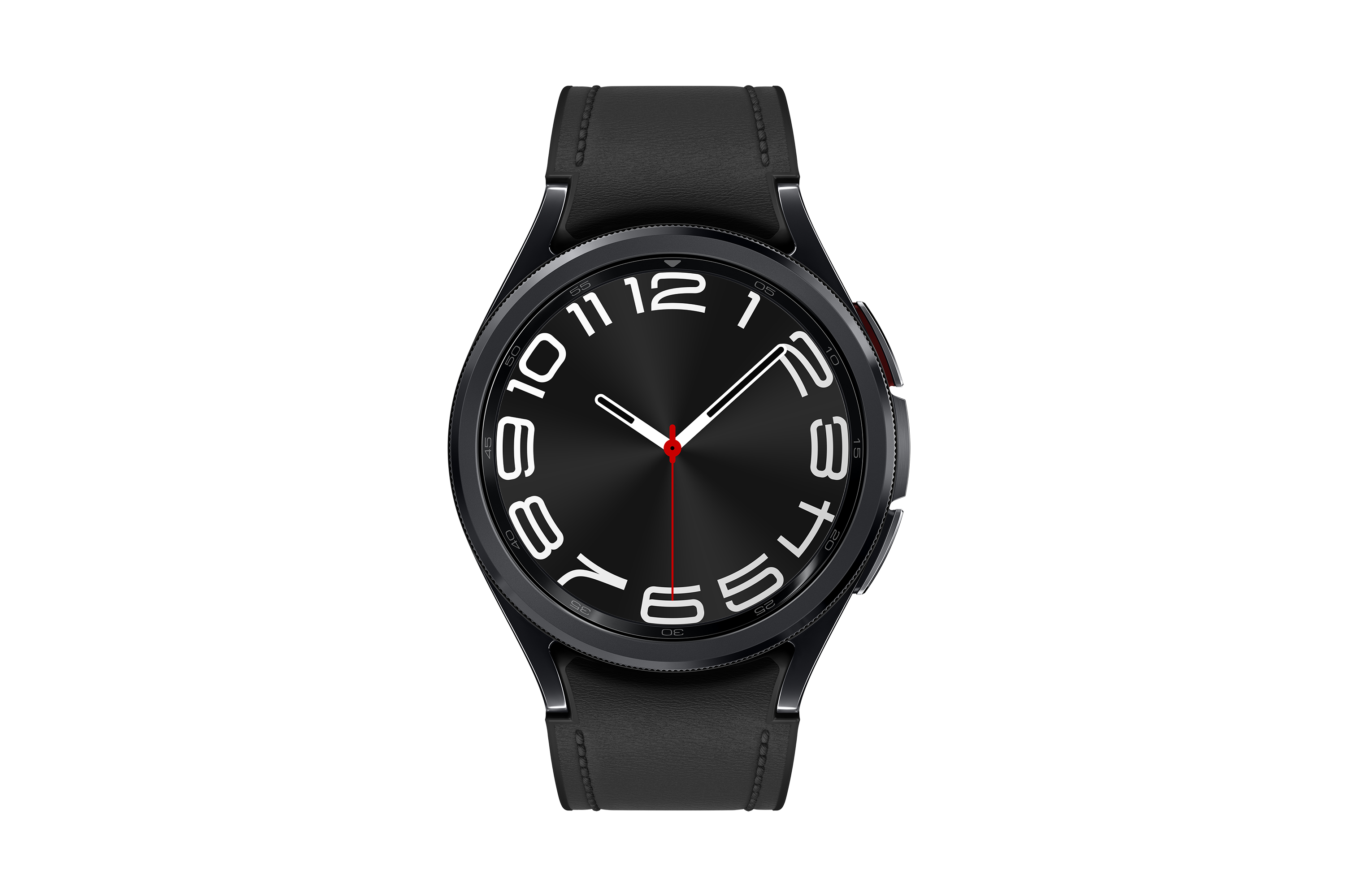 Orologio nero con numeri bianchi su quadrante nero. Cinturino in pelle nera.