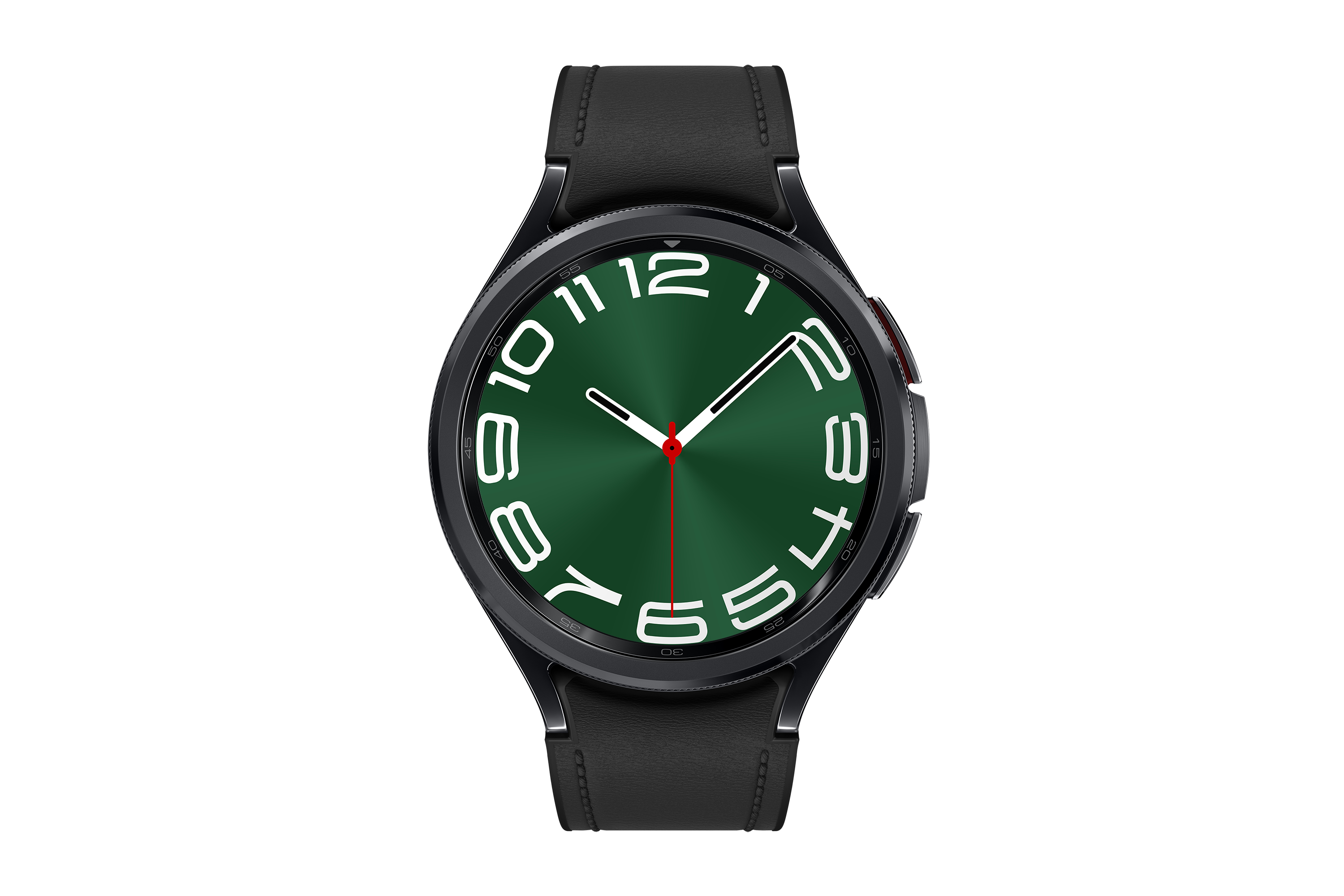 Czarny smartwatch z zieloną tarczą i białymi cyframi.