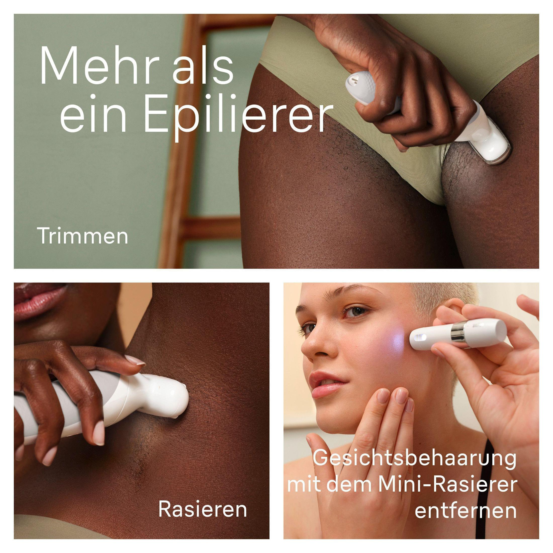 Kolaż obrazów pokazujących metody usuwania włosów: przycinanie, golenie i usuwanie włosów z twarzy.