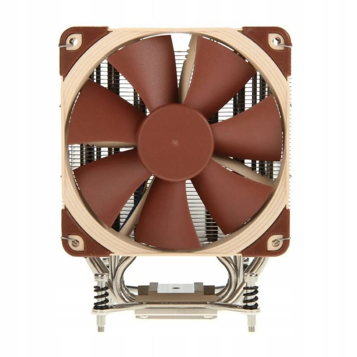 Una ventola per CPU marrone con più pale e un telaio marrone chiaro.