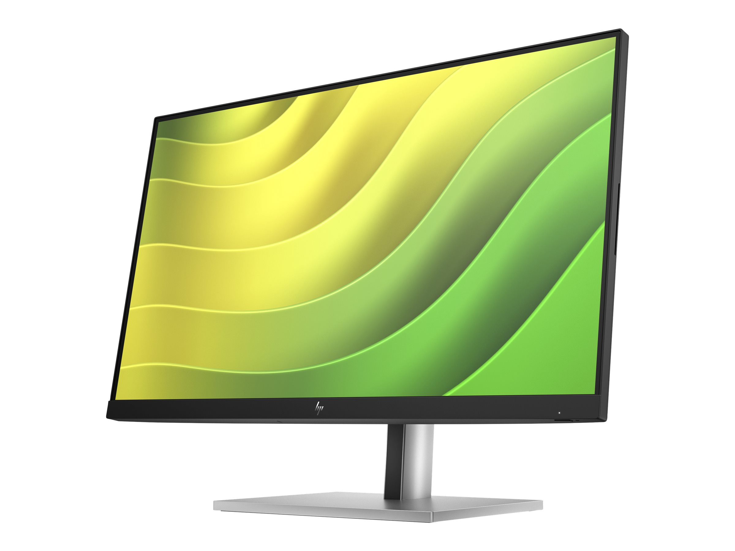 Monitor del computer con uno sfondo astratto verde e giallo.