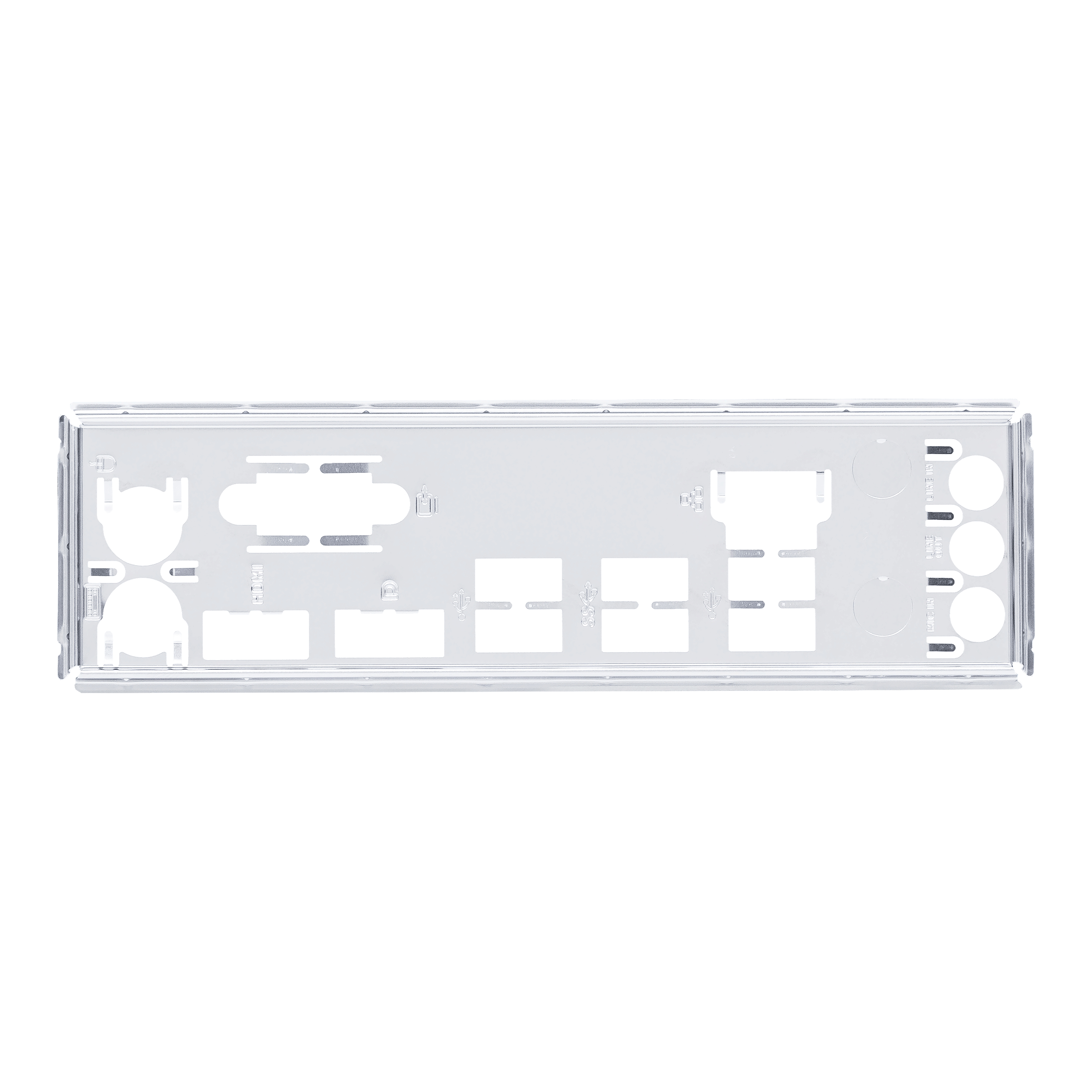 Silver computer back panel with various ports and slots.