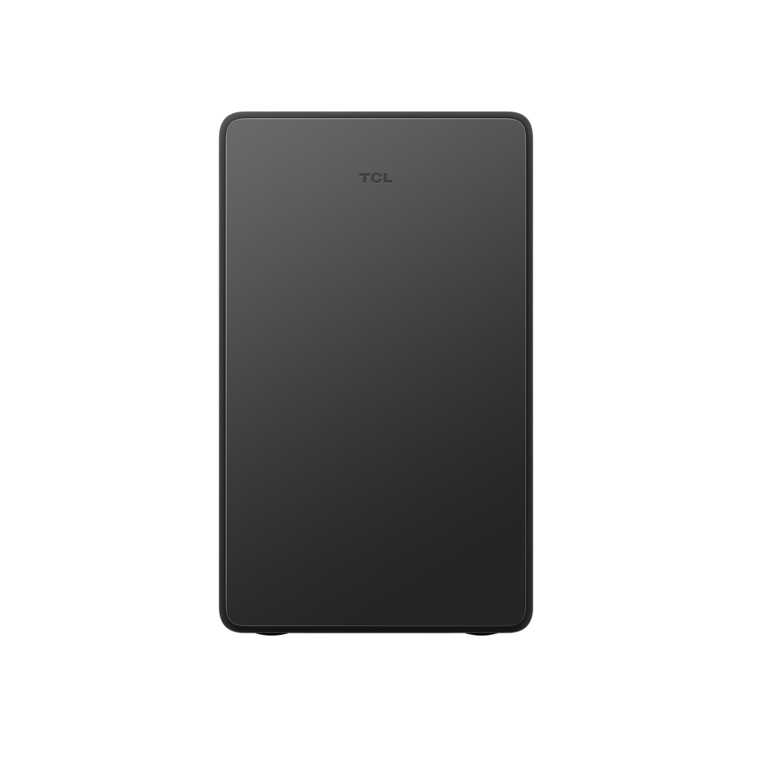 Tablet rettangolare nero con logo TCL, su sfondo nero.