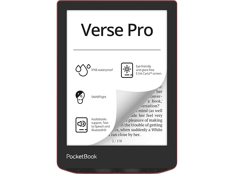 POCKETBOOK Verse Pro Rood - 6 inch - 16 GB (ongeveer 12.000 e-books) - Spatwaterbestendig