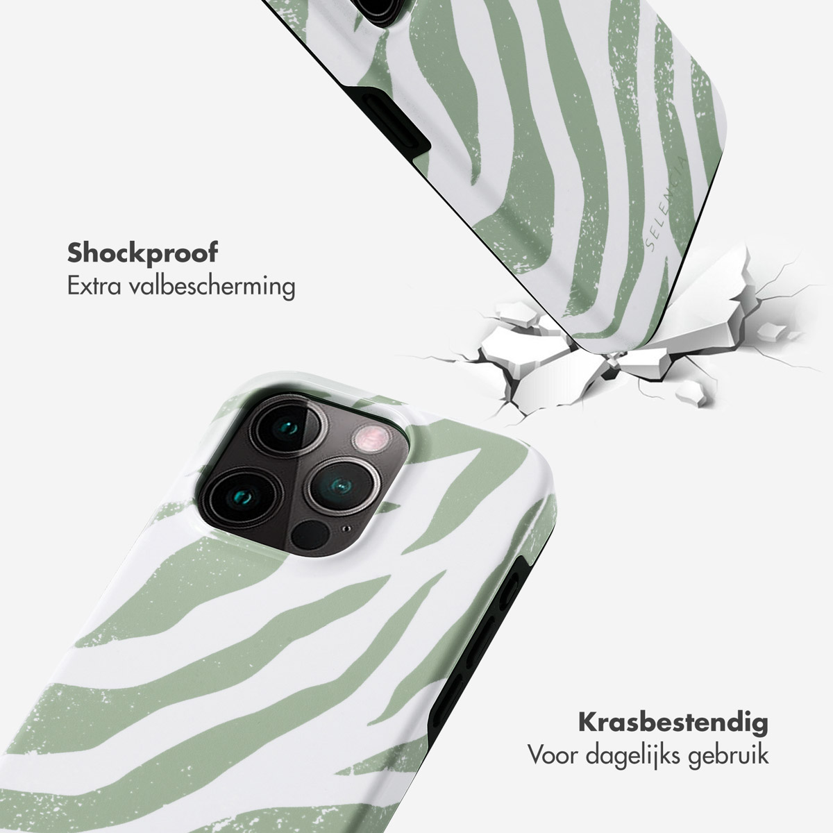 Coque iPhone motif zèbre vert traversant un sol blanc