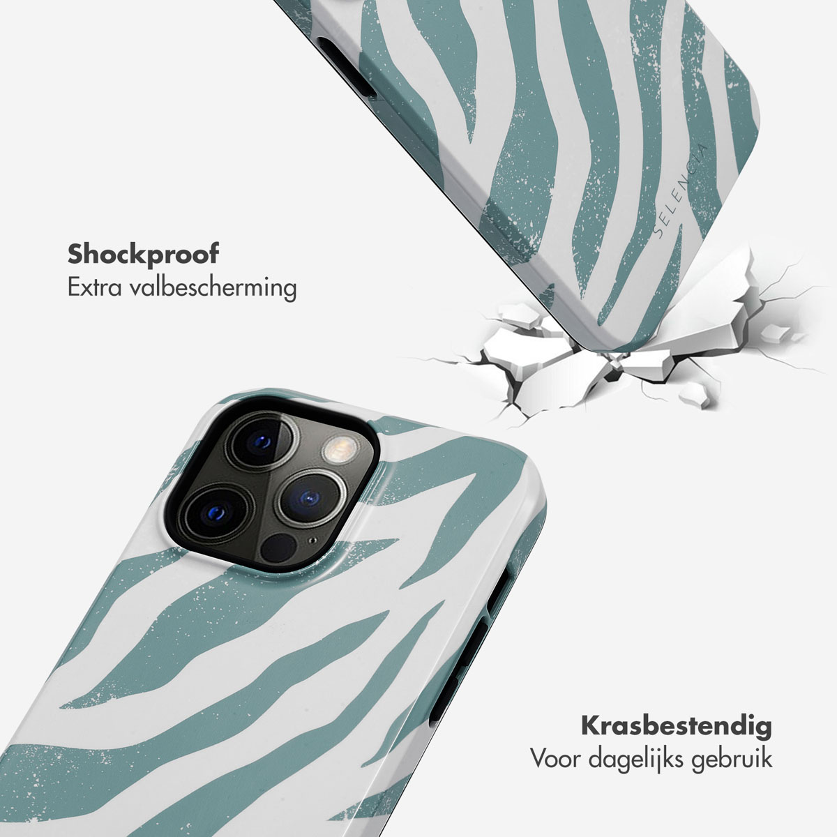 Telefoonhoesje met zebrapatroon. Hoesje barst bij vallen.