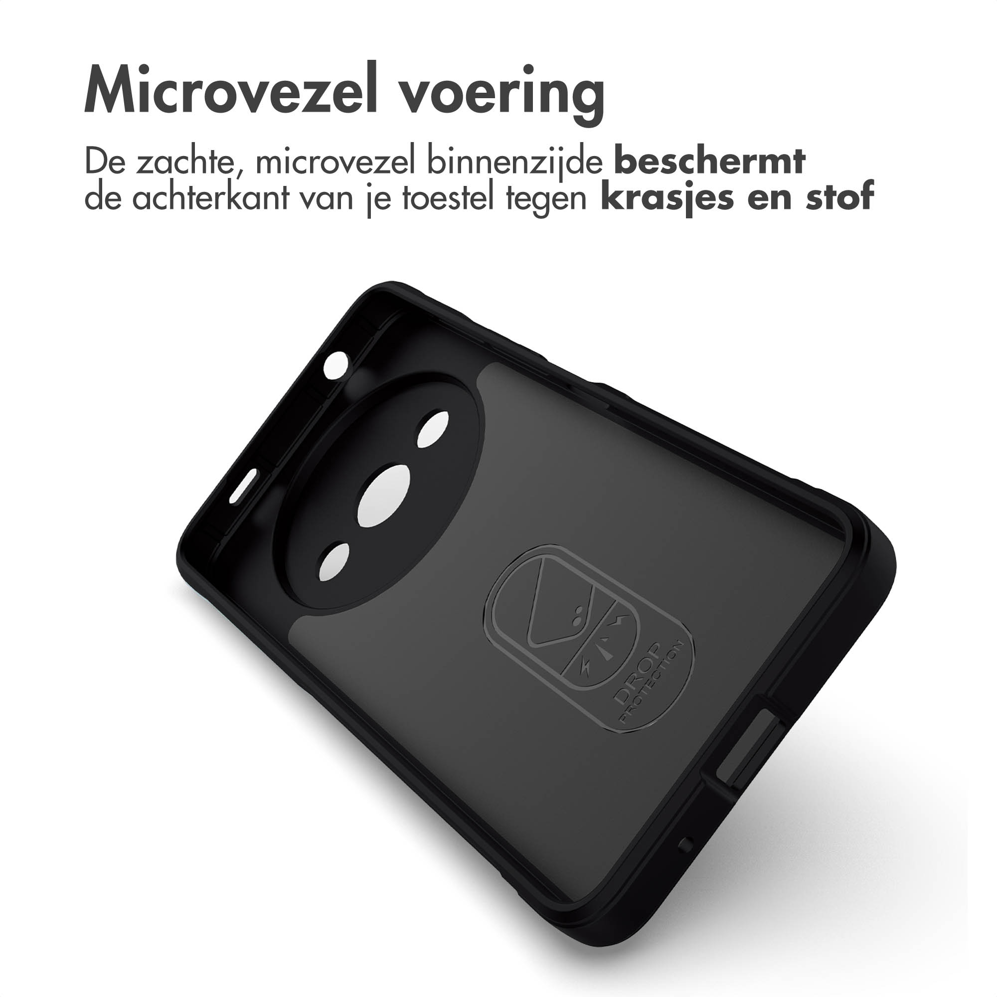 Coque de téléphone noire avec doublure microfibre et logo Drop Protection.
