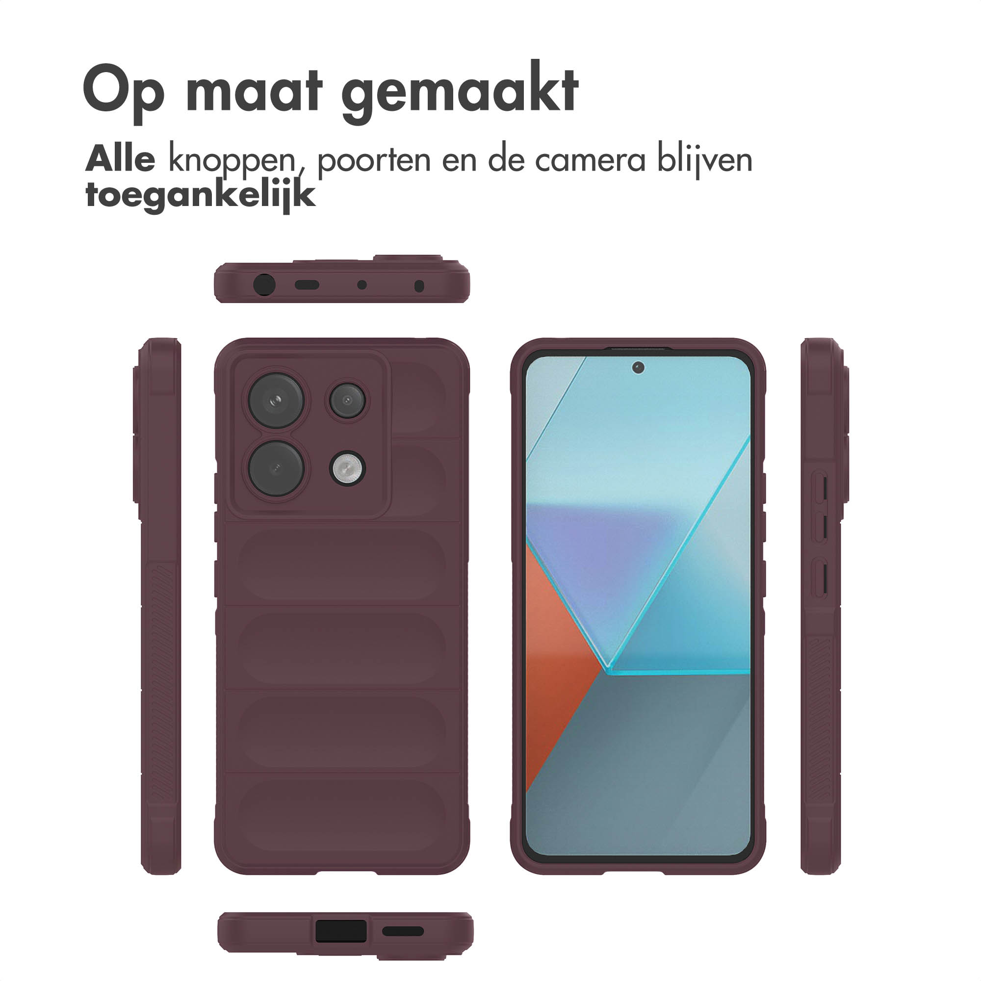 Plusieurs coques de téléphone bordeaux montrant tous les angles. Fond blanc.