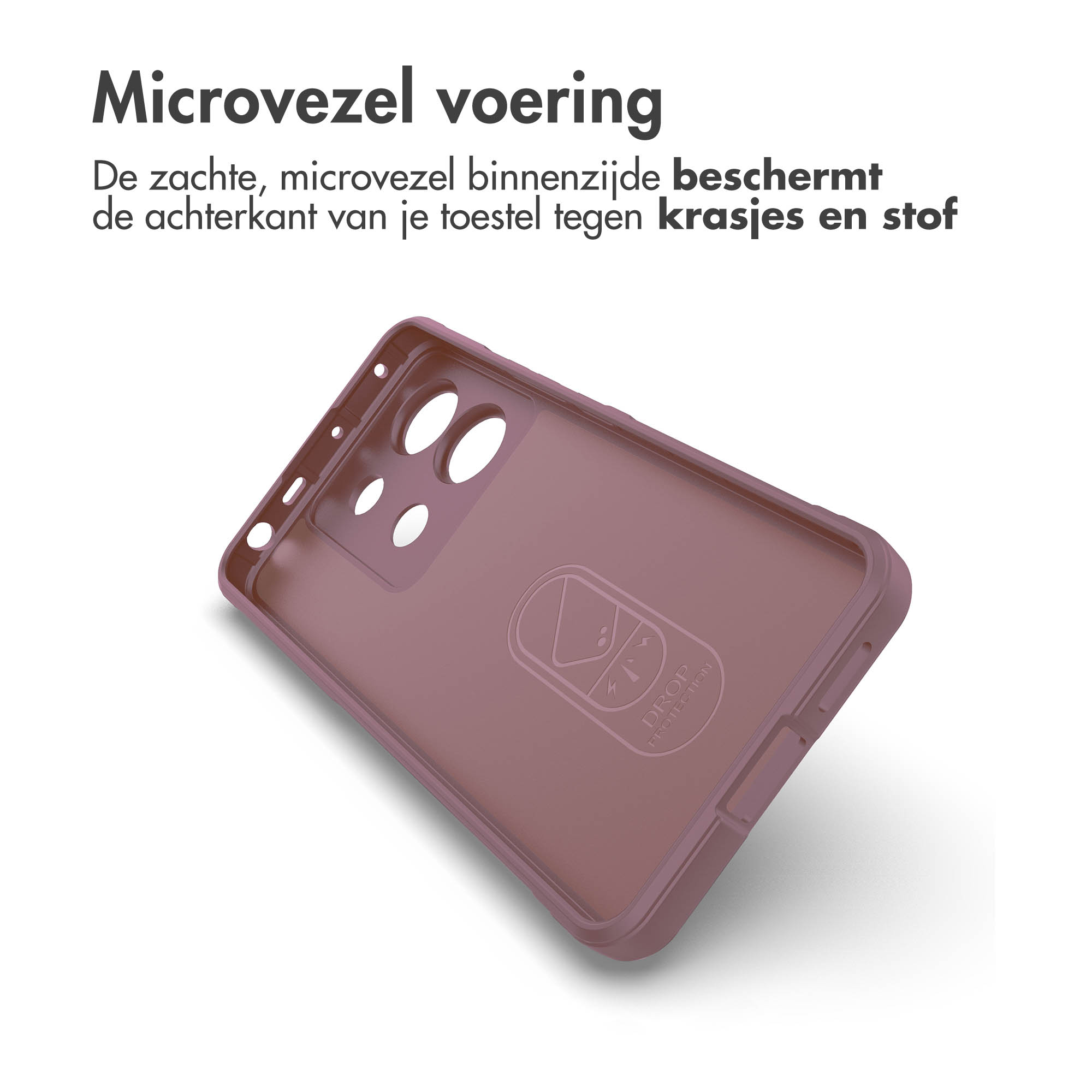 Custodia marrone per telefono con fodera in microfibra e logo.