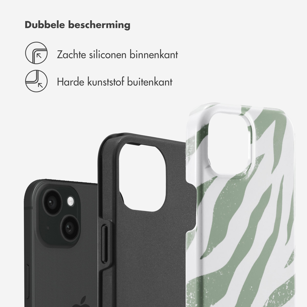 Coque double protection, silicone souple intérieur, plastique dur extérieur.