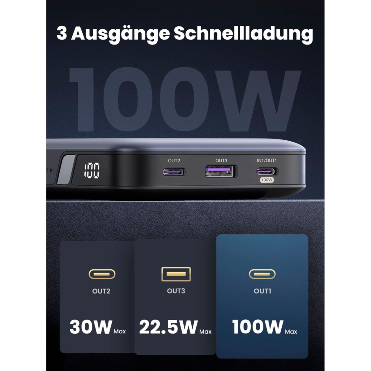 POWERBANK UGREEN 25188 20000 mAh, Grigio