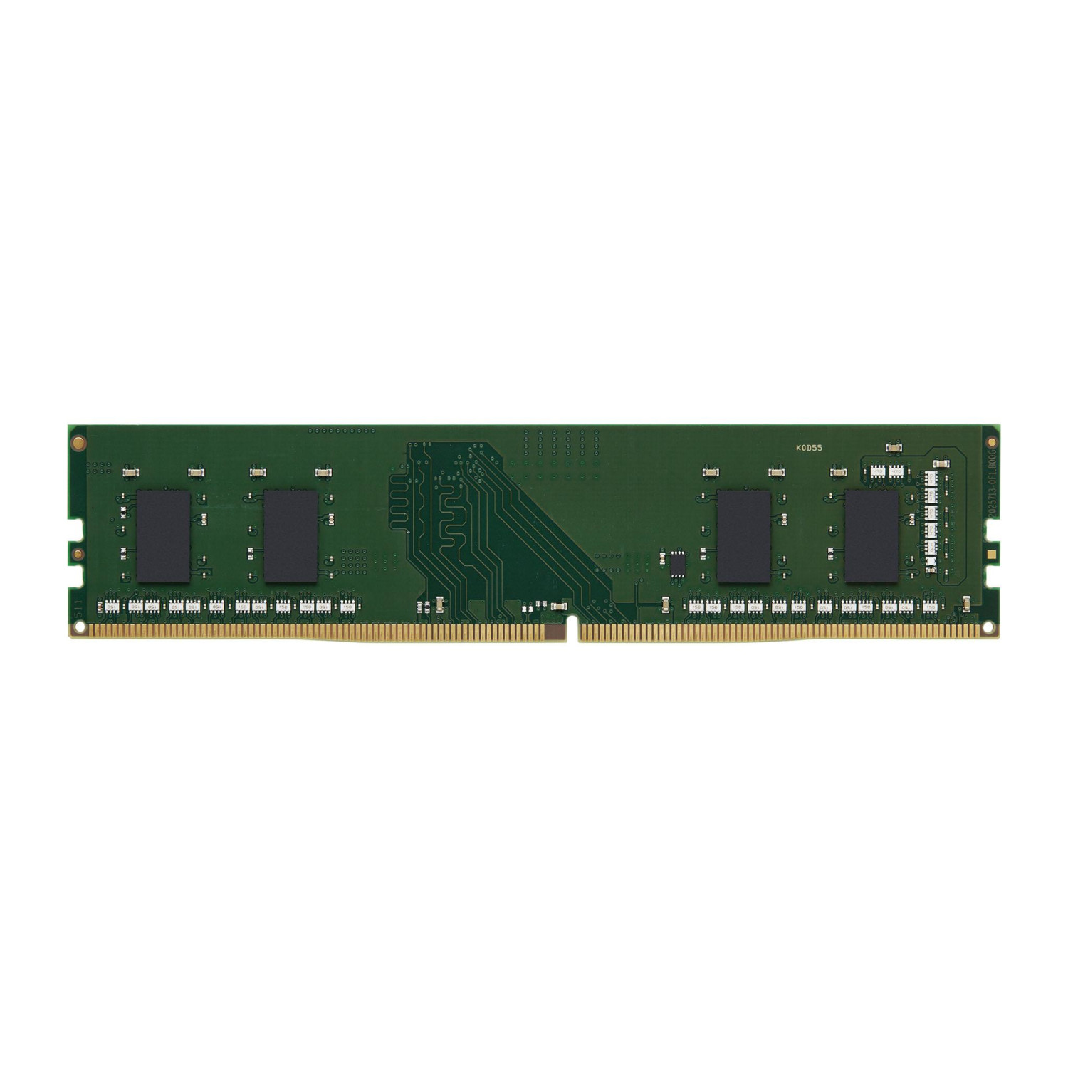 Stick RAM verde con componenti neri su sfondo bianco.