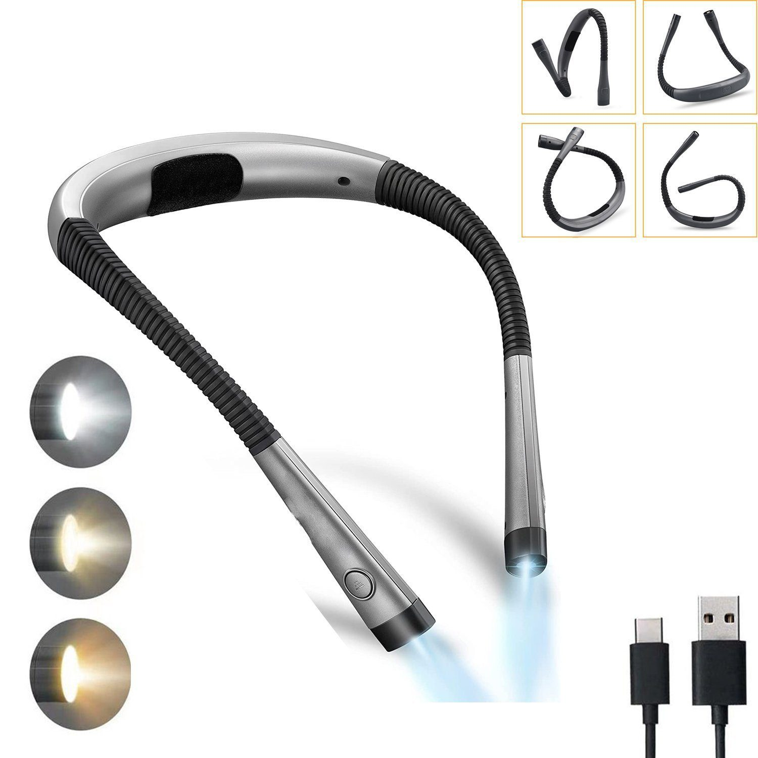 Nackenlicht mit drei Helligkeitsstufen und USB-C- und USB-Anschluss.