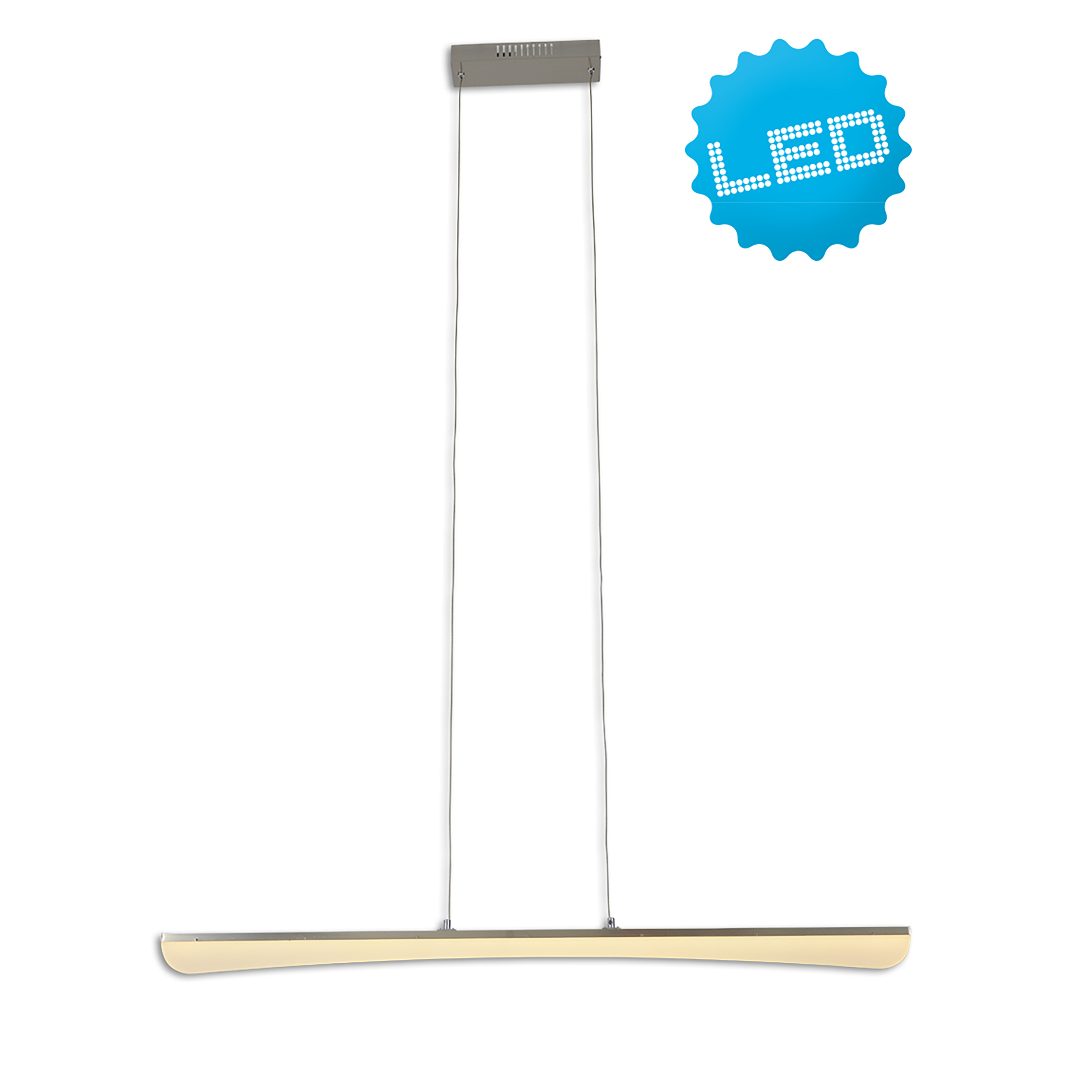 Eine weiße lineare LED-Leuchte mit LED-Logo auf weißem Hintergrund.