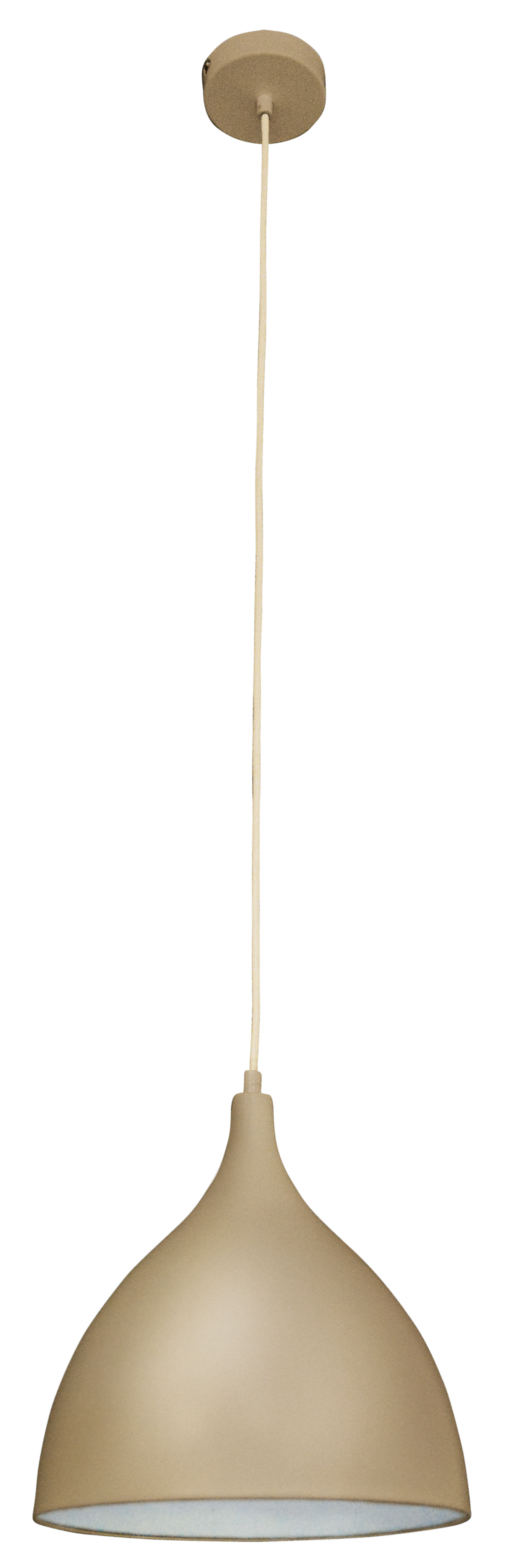Beige Pendelleuchte mit beigem Kabel.