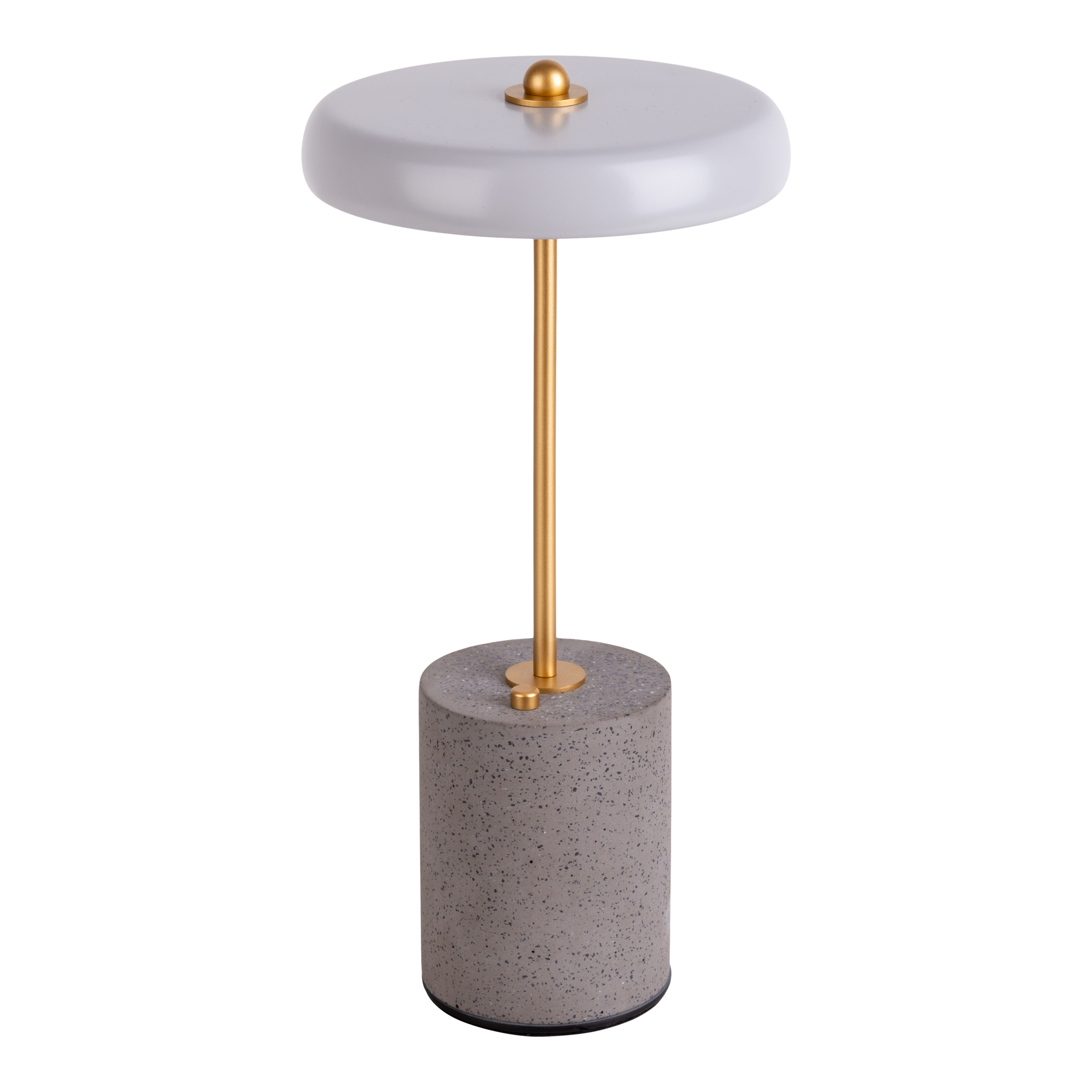 Stehlampe mit sechs Lampenschirmen. Verschiedenfarbige Schirme, schwarzer Sockel.