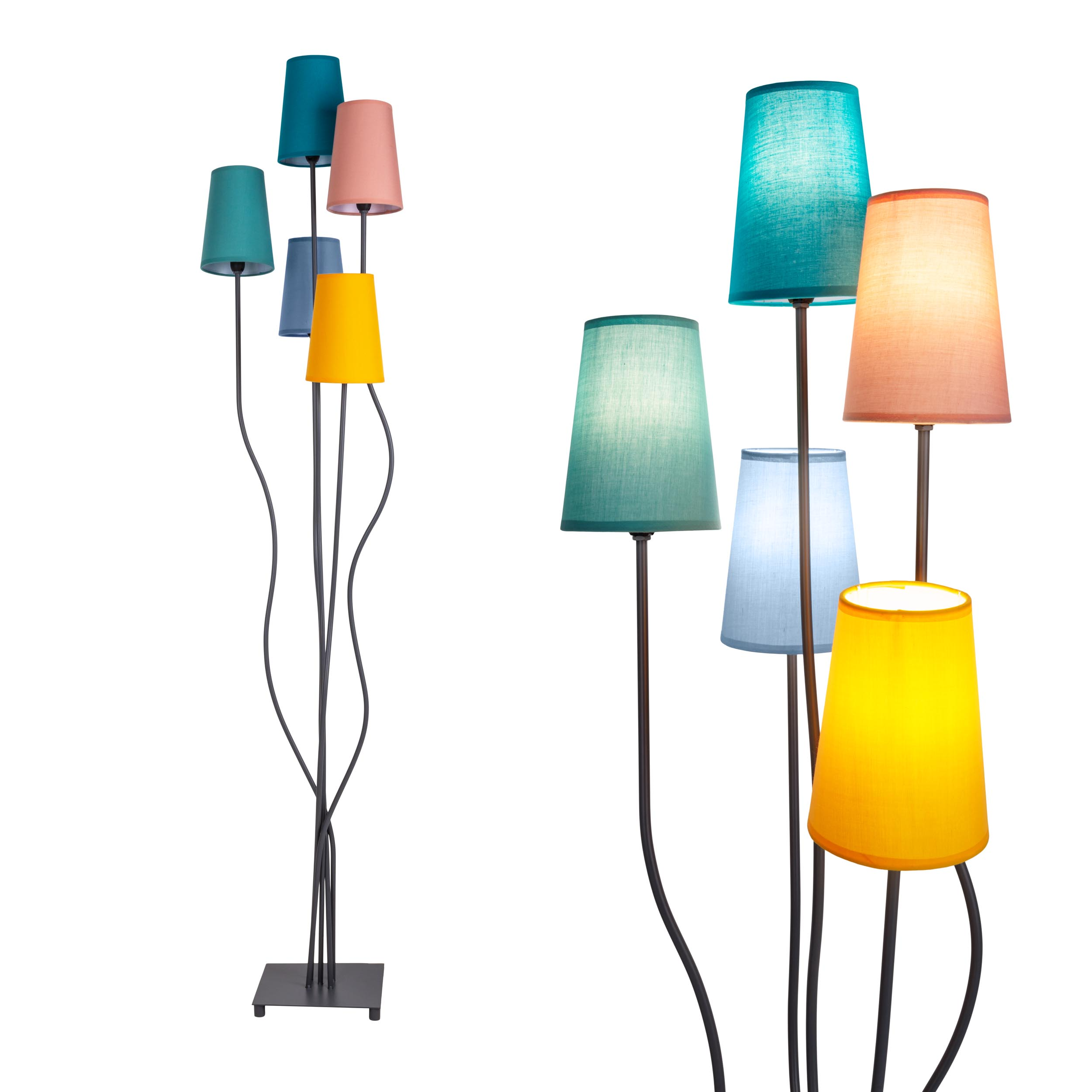 Solarbetriebene Lichterkette mit Solarpanel, Erdspieß und Lichterkette.