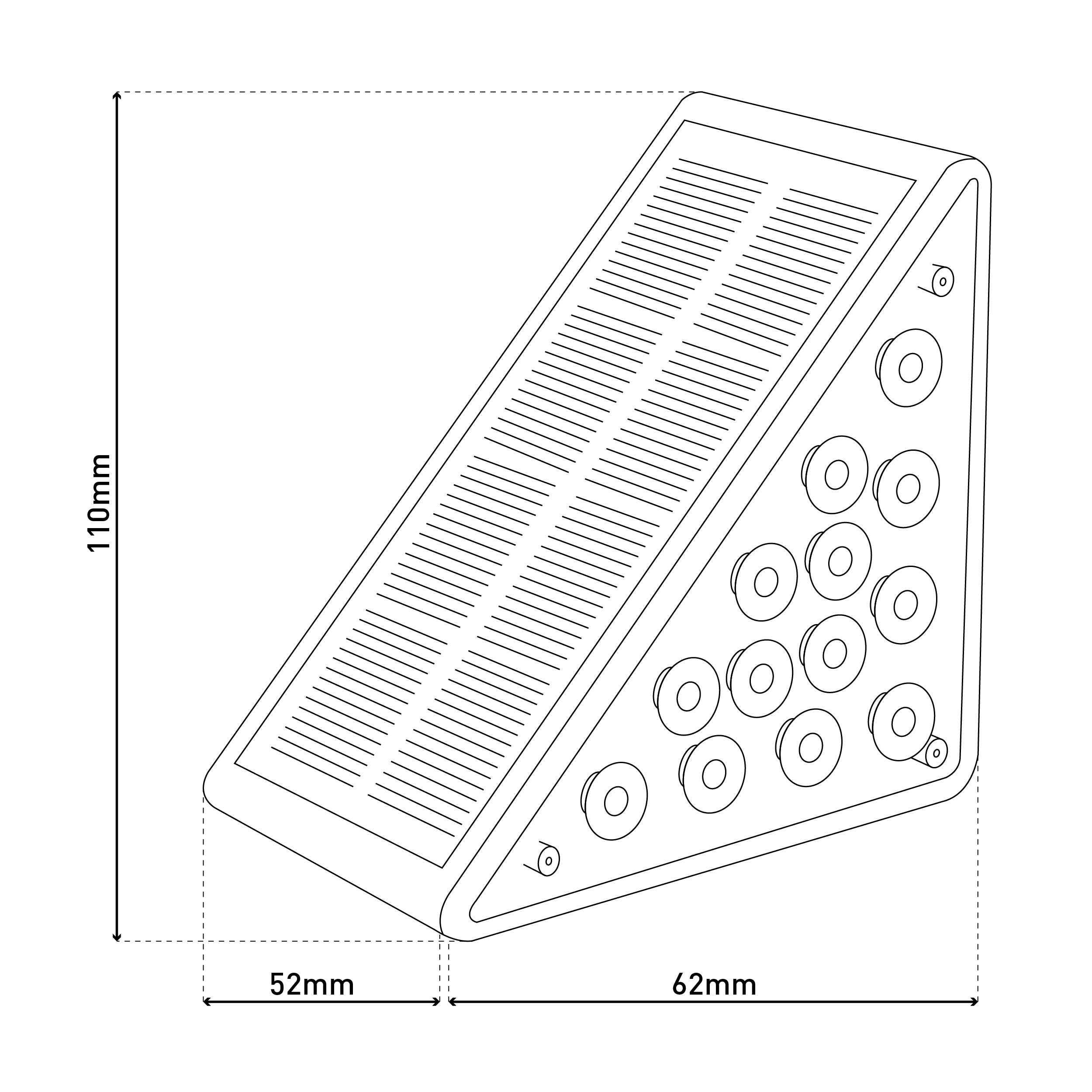 Eine solarbetriebene Leuchte mit Maßen auf weißem Hintergrund.