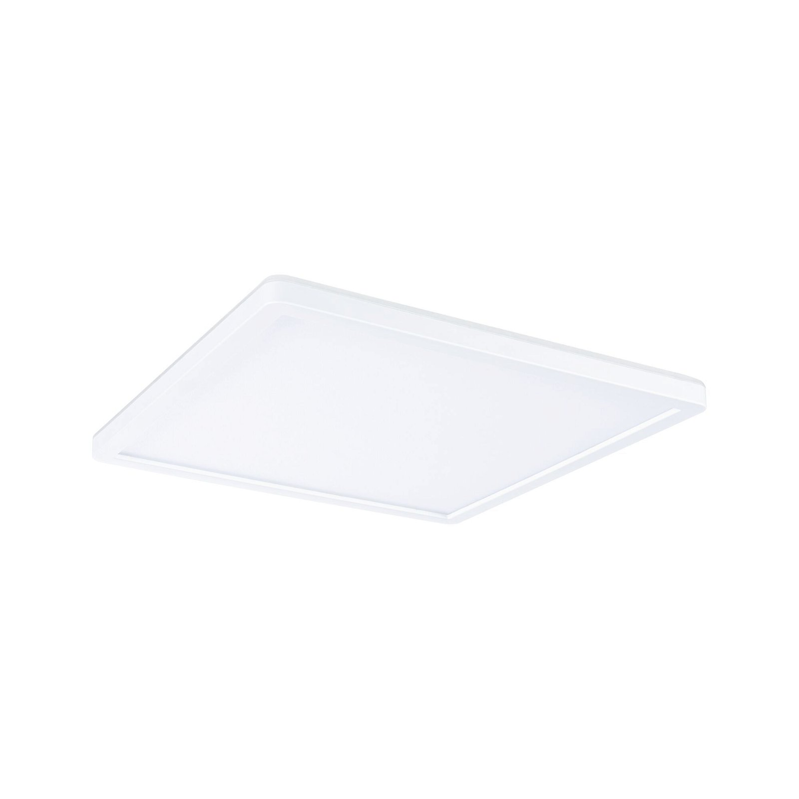 Biały kwadratowy panel LED na białym tle.