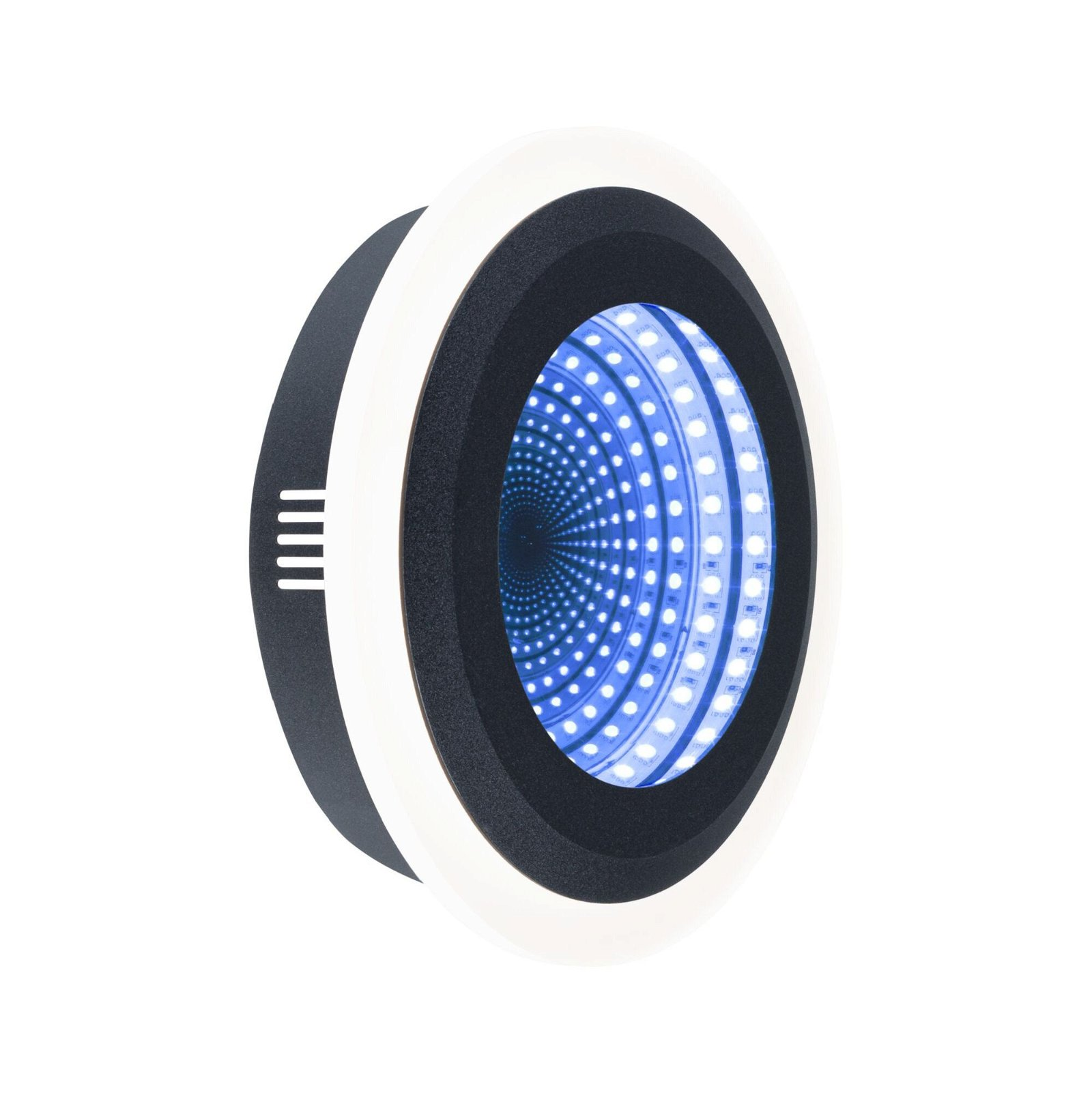 Oprawa LED z efektem niebieskiego światła, na białym tle.