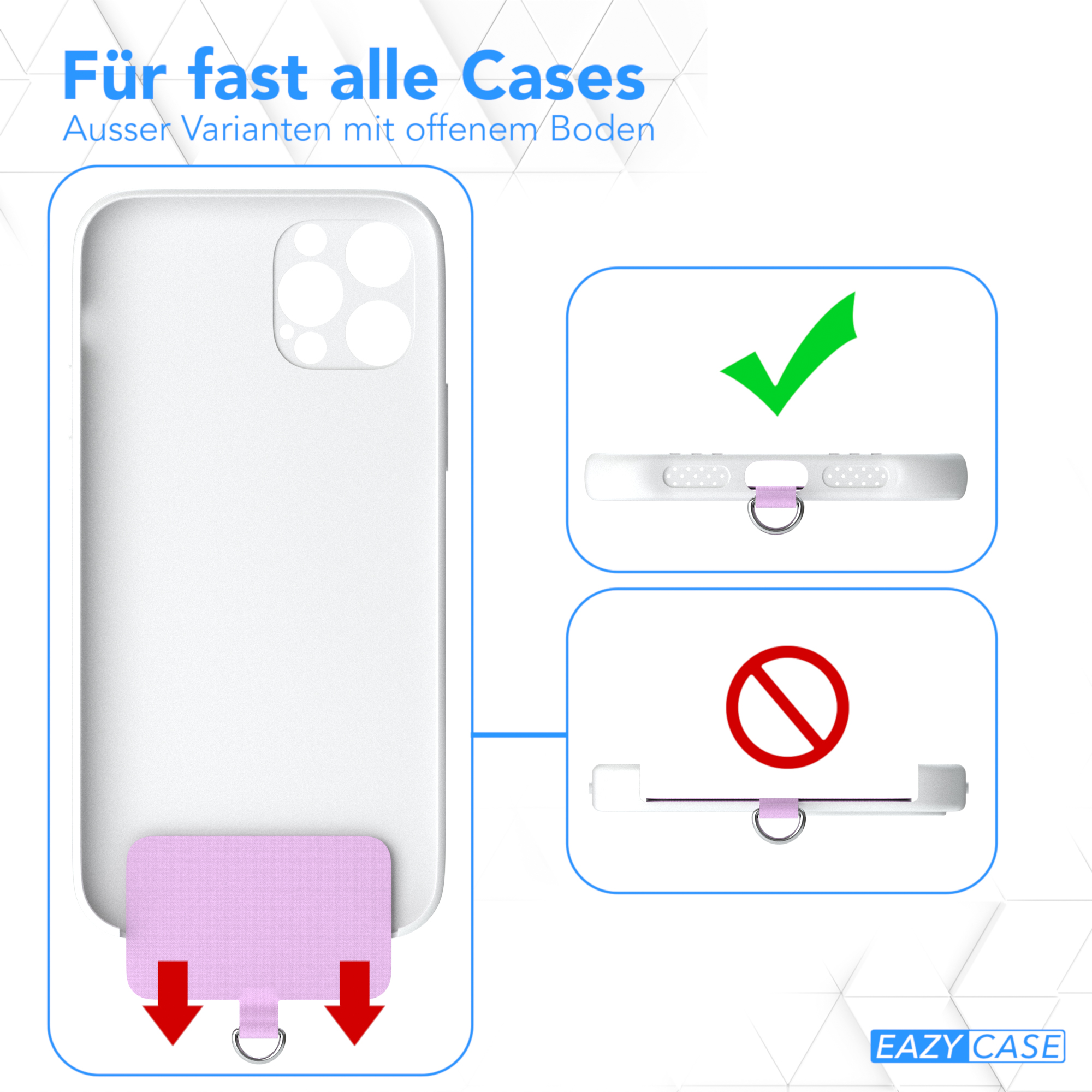 Eine weiße Handyhülle mit einem rosa Aufkleber. Der Aufkleber wird zum Befestigen verwendet.