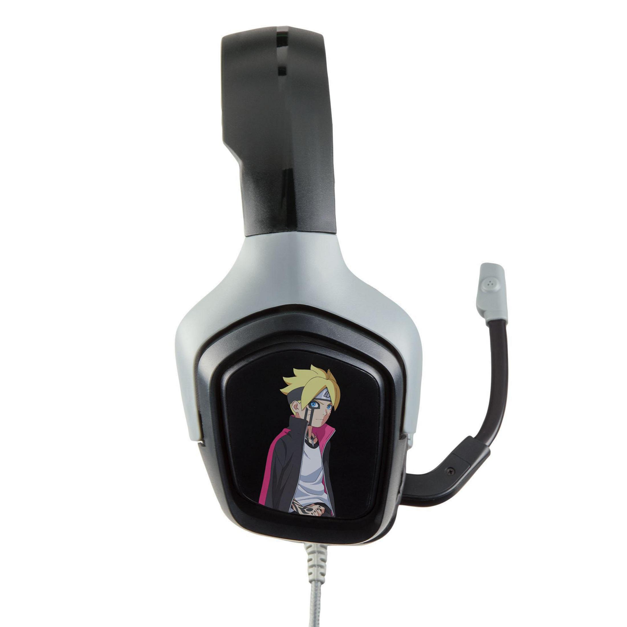 Zestaw słuchawkowy dla graczy z grafiką postaci na nauszniku.