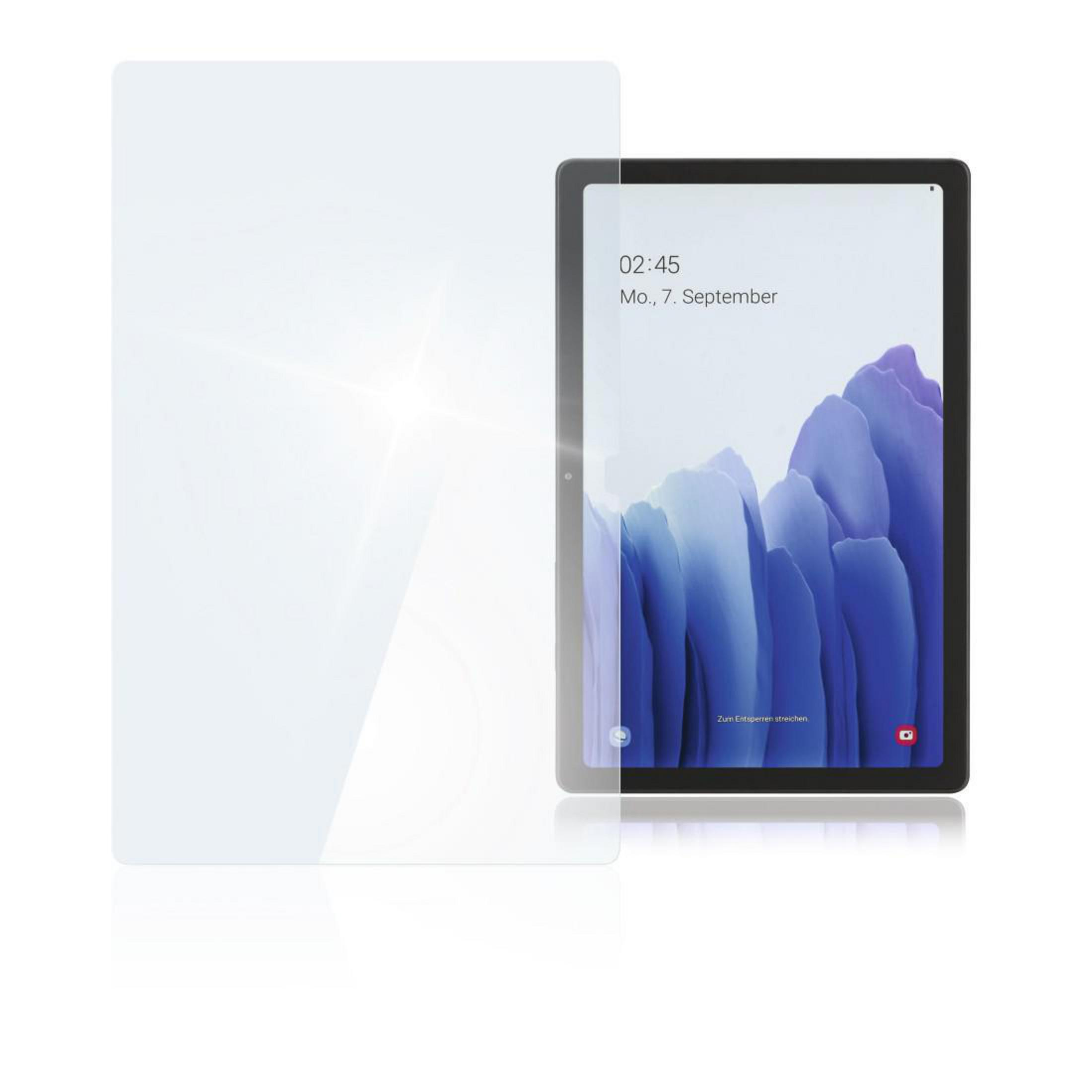Un tablet con protezione schermo. Una protezione schermo è anche a sinistra del tablet.