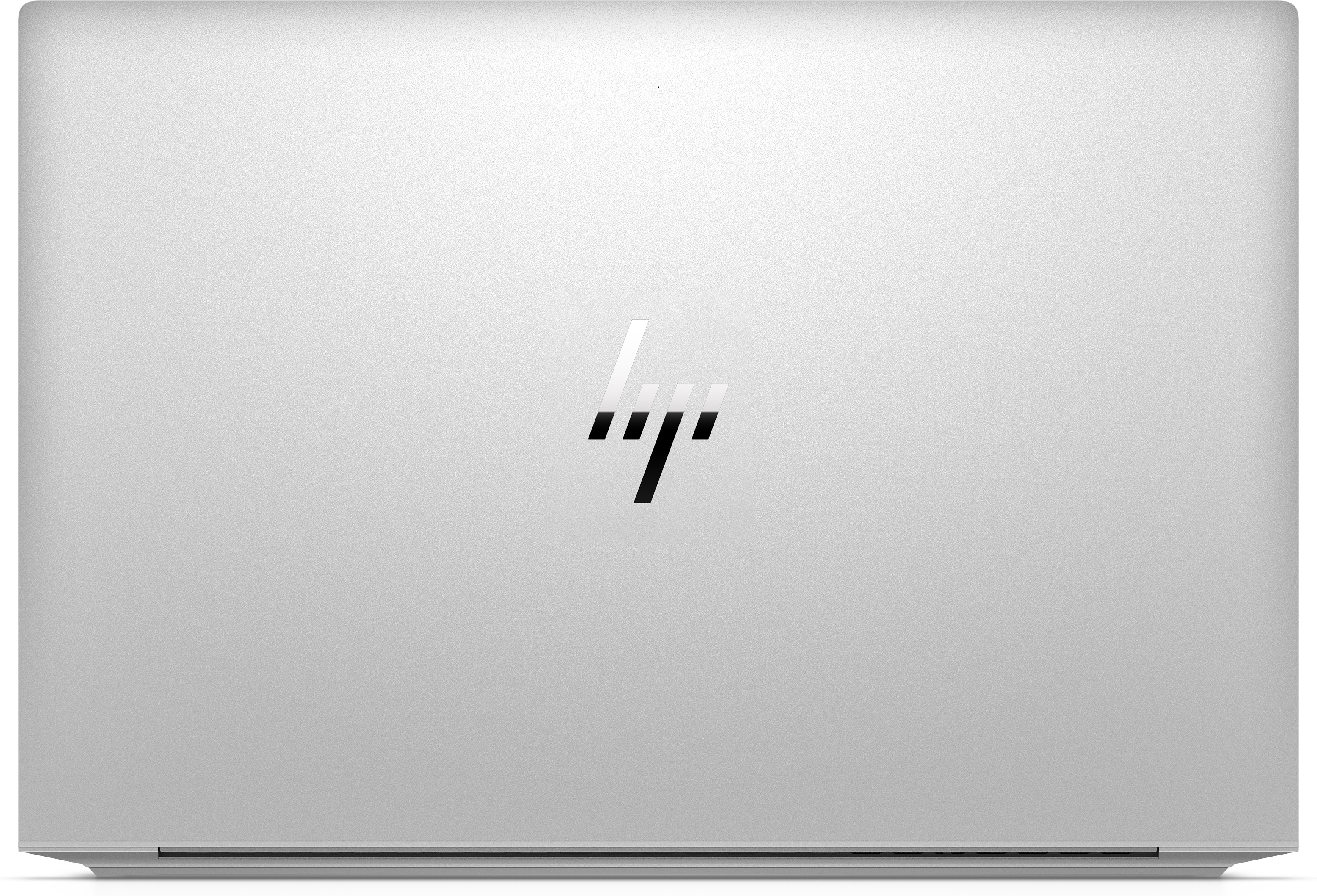 A silver laptop with the HP logo on the top. The background is white.