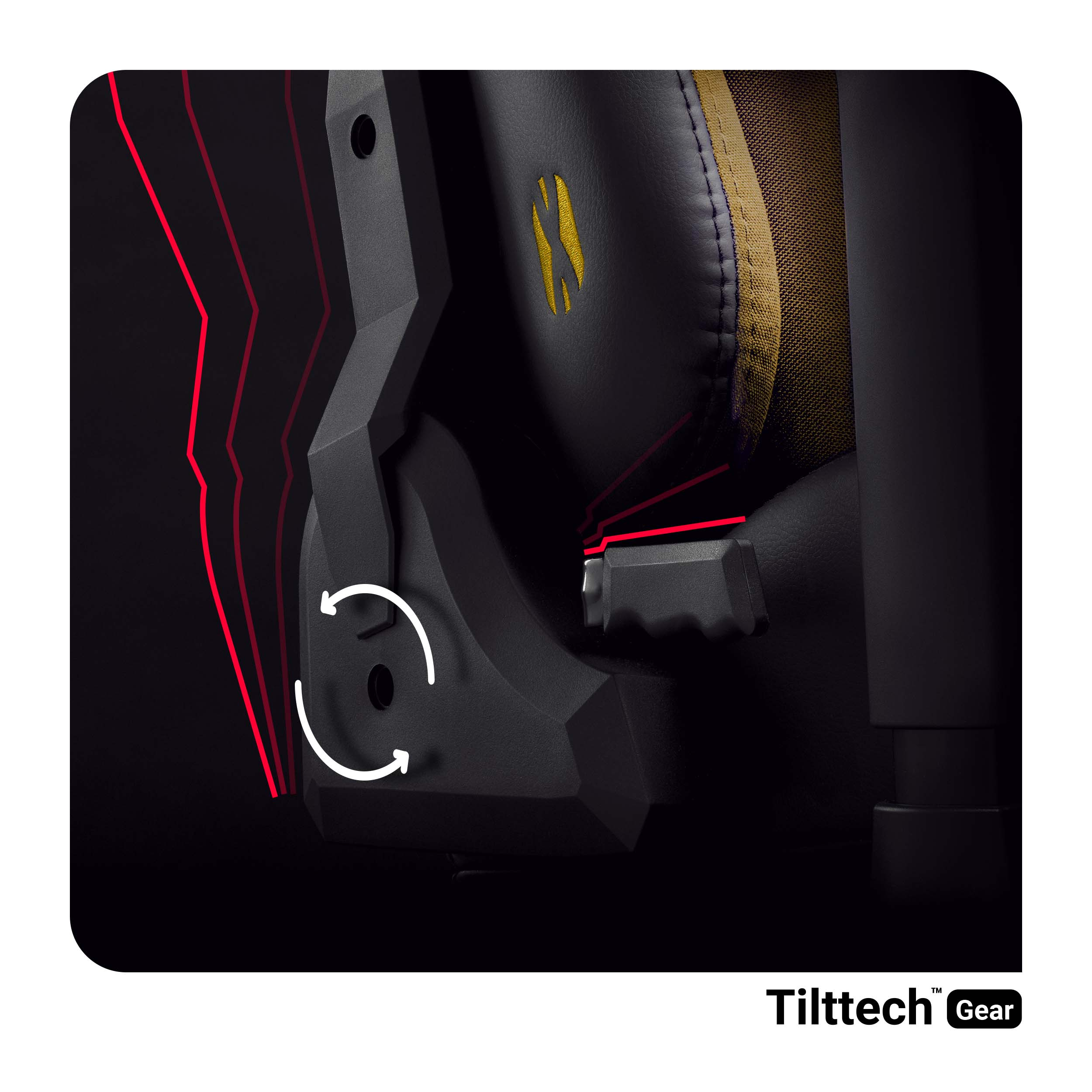 Zbliżenie mechanizmu regulacji podłokietnika krzesła gamingowego.