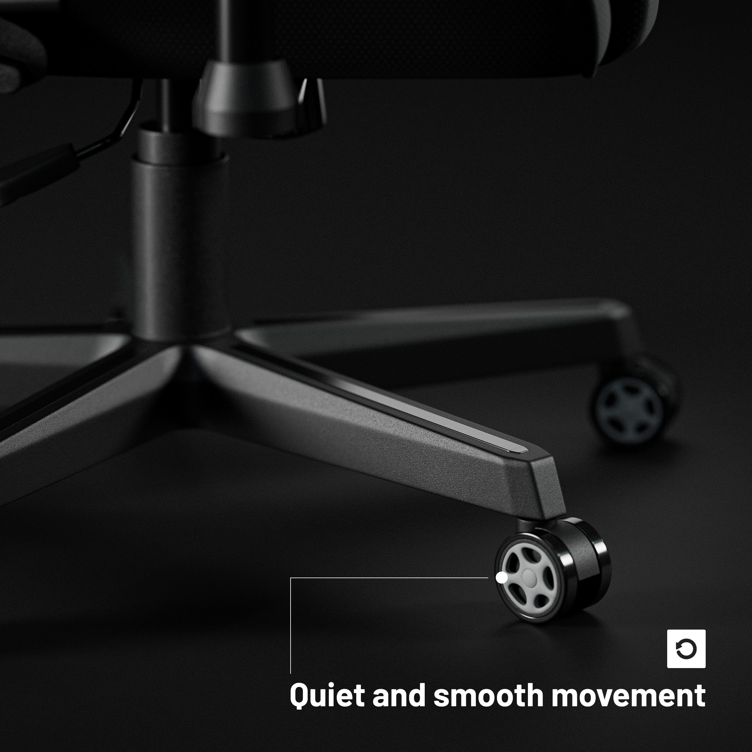 Tył czarnego fotela gamingowego z czerwonymi podstawami kół.