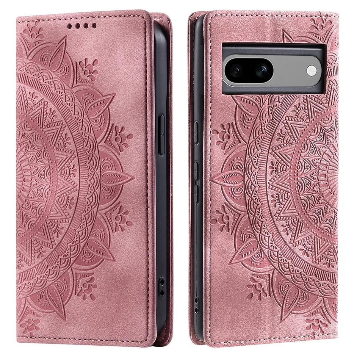 Eine rosa Handyhülle mit Mandala-Design. Die Hülle ist geöffnet, zeigt ein Telefon.