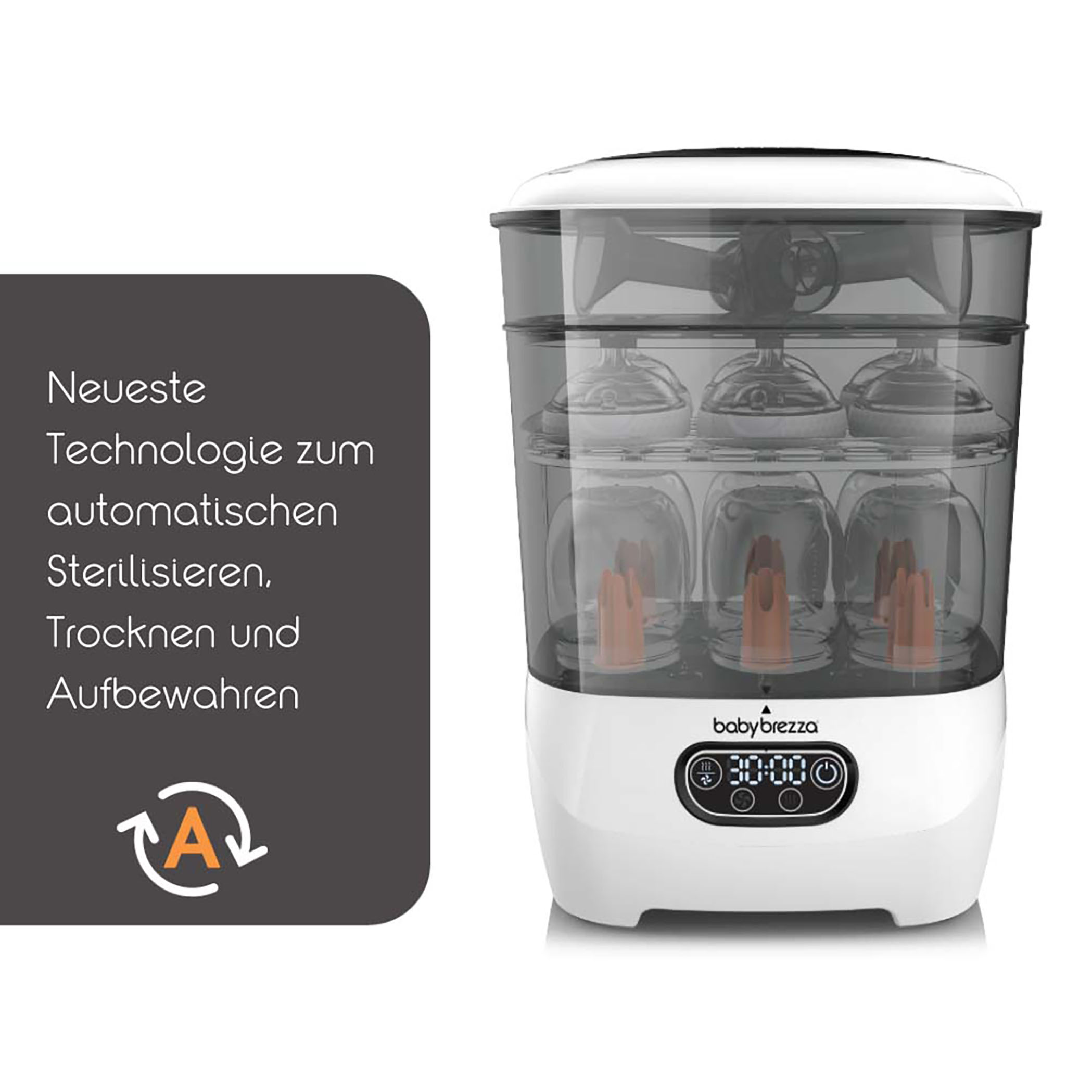 Eine schwarze Computermaus mit Scrollrad und zwei Seitentasten, auf weißem Grund.