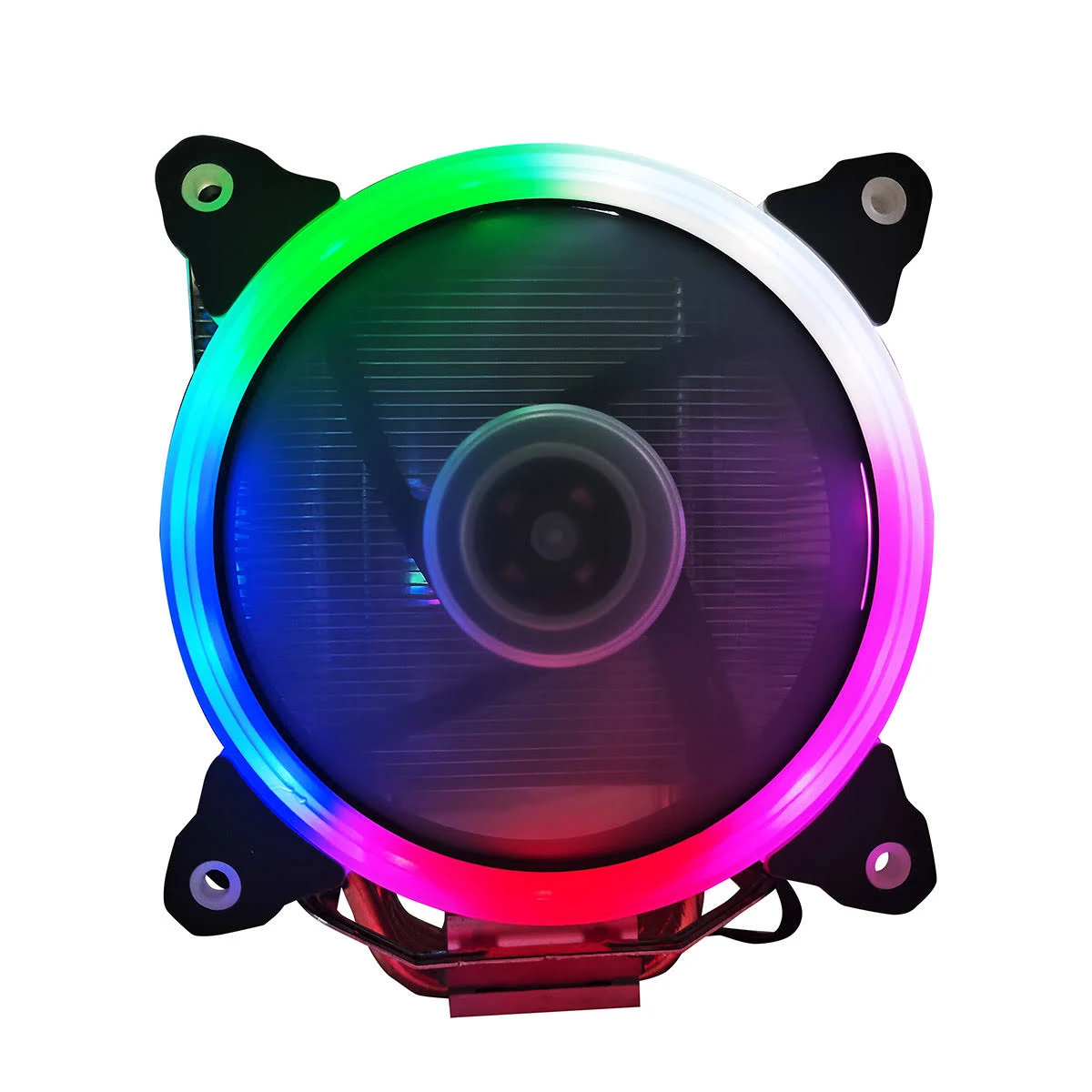 Ventola per computer RGB. Con ventola centrale, circondata da un anello colorato.