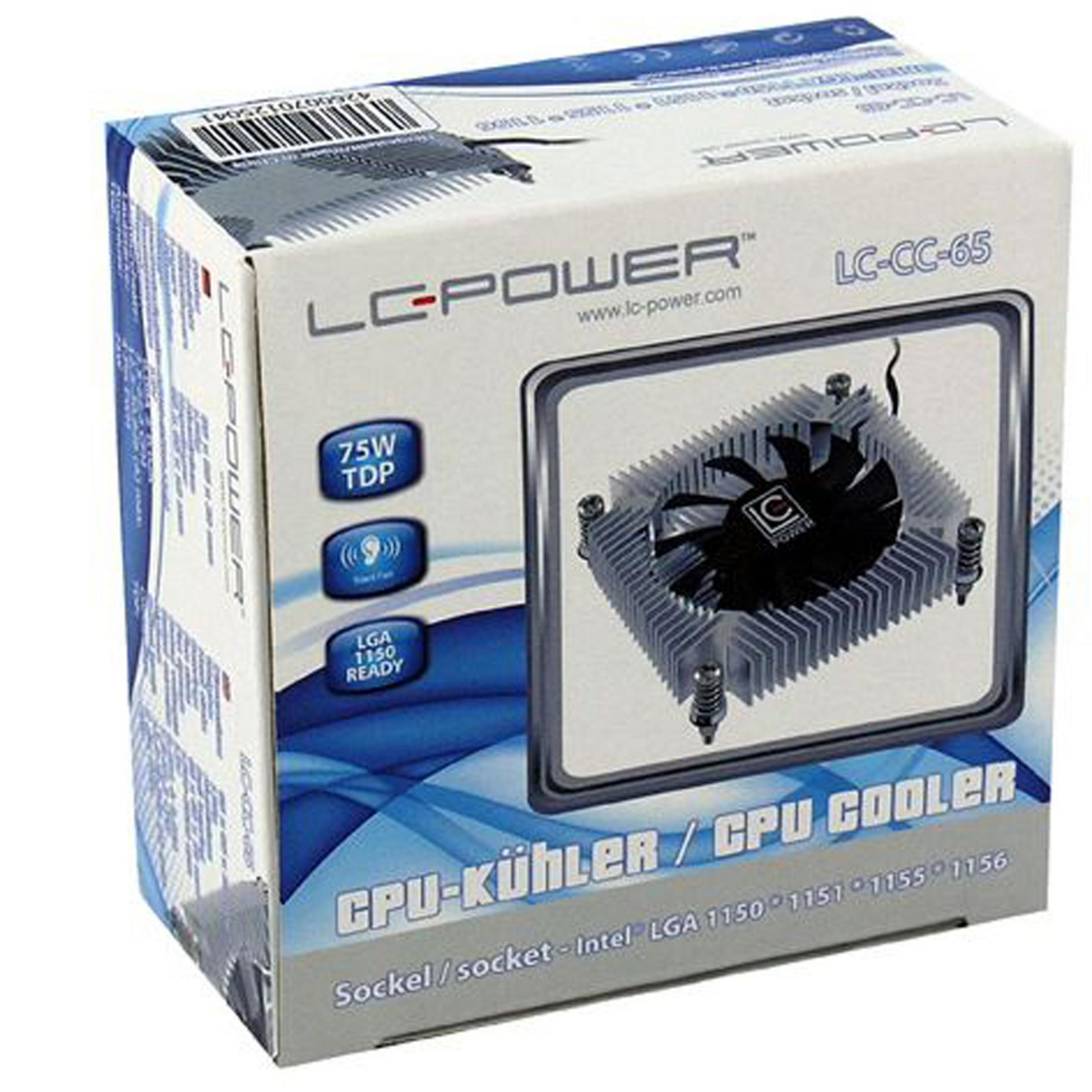 Box of a CPU cooler, showing the cooler inside, with the brand name and specifications.
