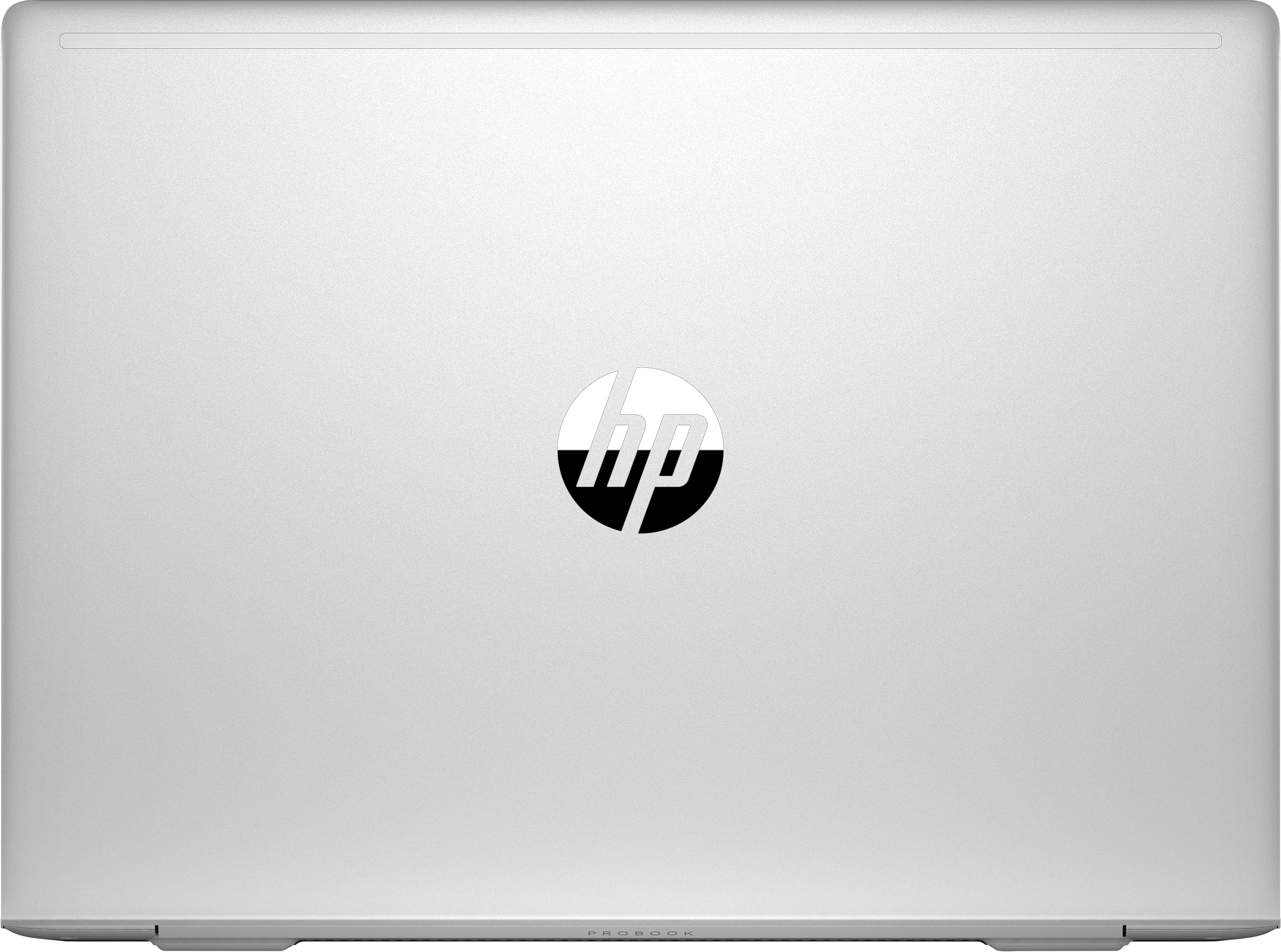 Un laptop argentato con il logo HP sul coperchio chiuso.