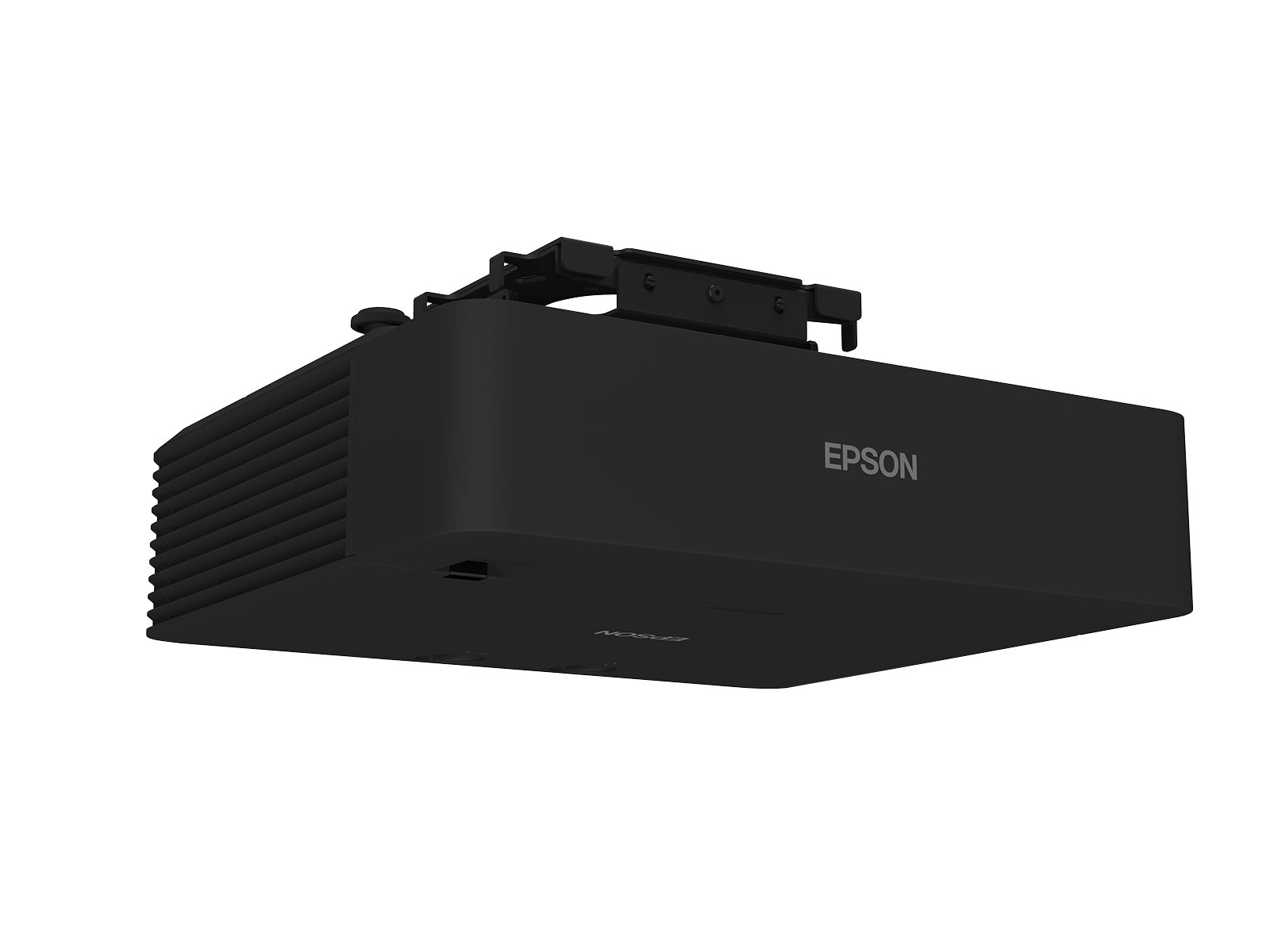 Proiettore Epson nero appeso a una staffa, con il logo Epson sul lato.