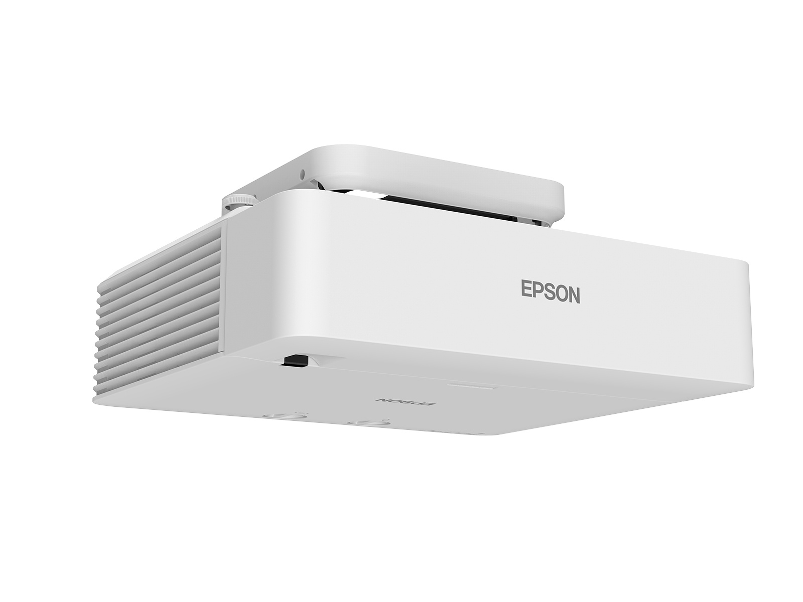 Biały projektor Epson, widok z góry. Posiada logo Epson i kilka otworów wentylacyjnych po bokach.