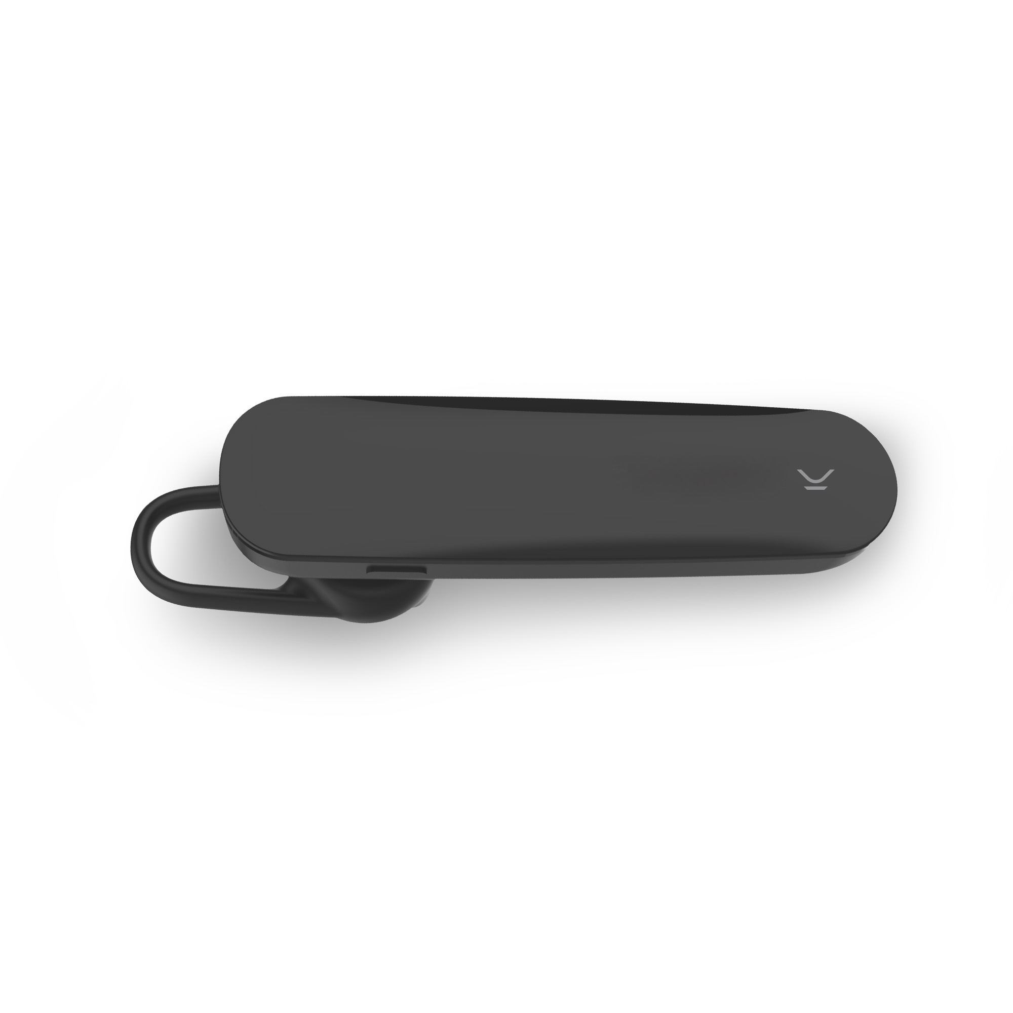 Auricular Bluetooth negro, diseño elegante, aislado en blanco.