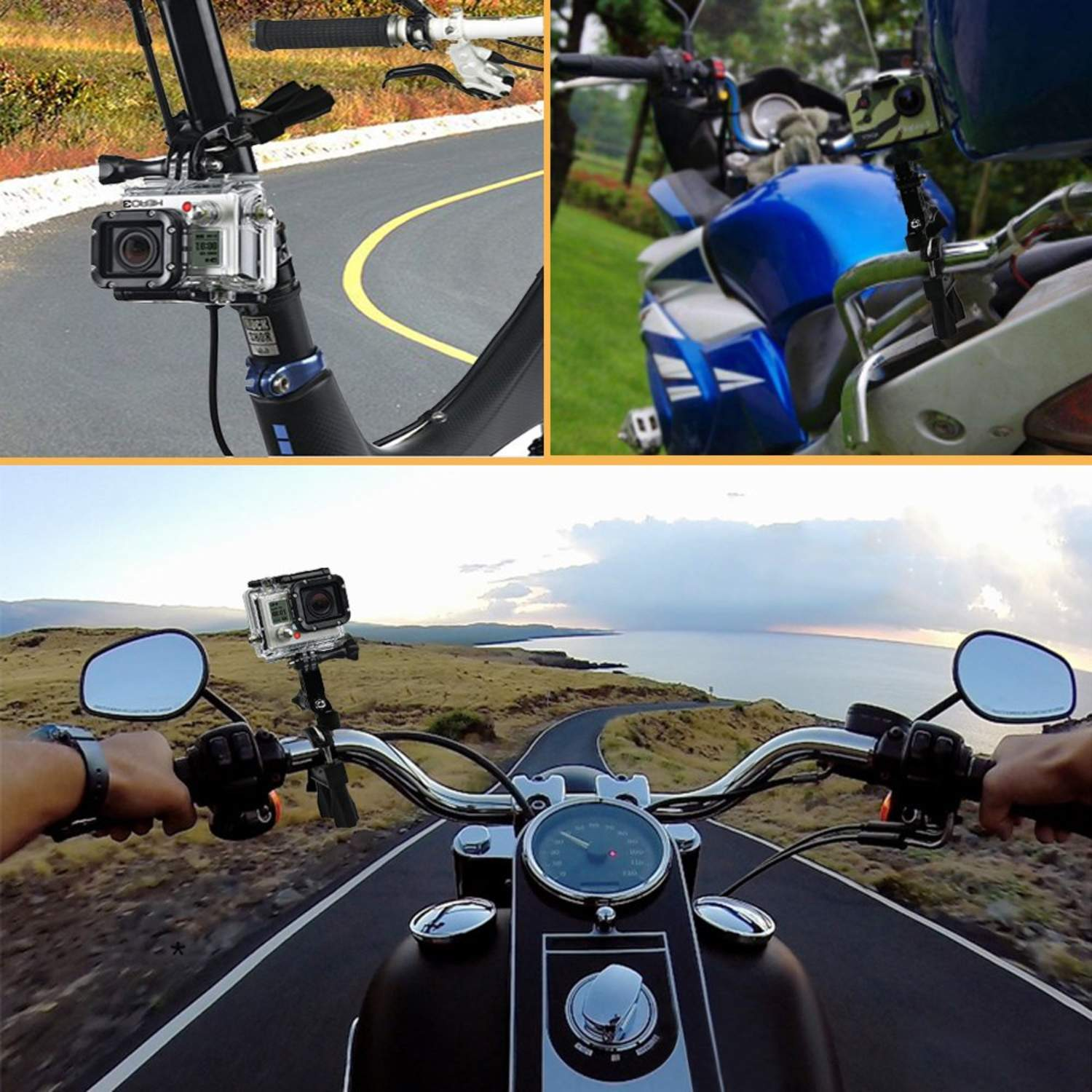 Varie riprese di action cam montate su bici, in diverse ambientazioni.