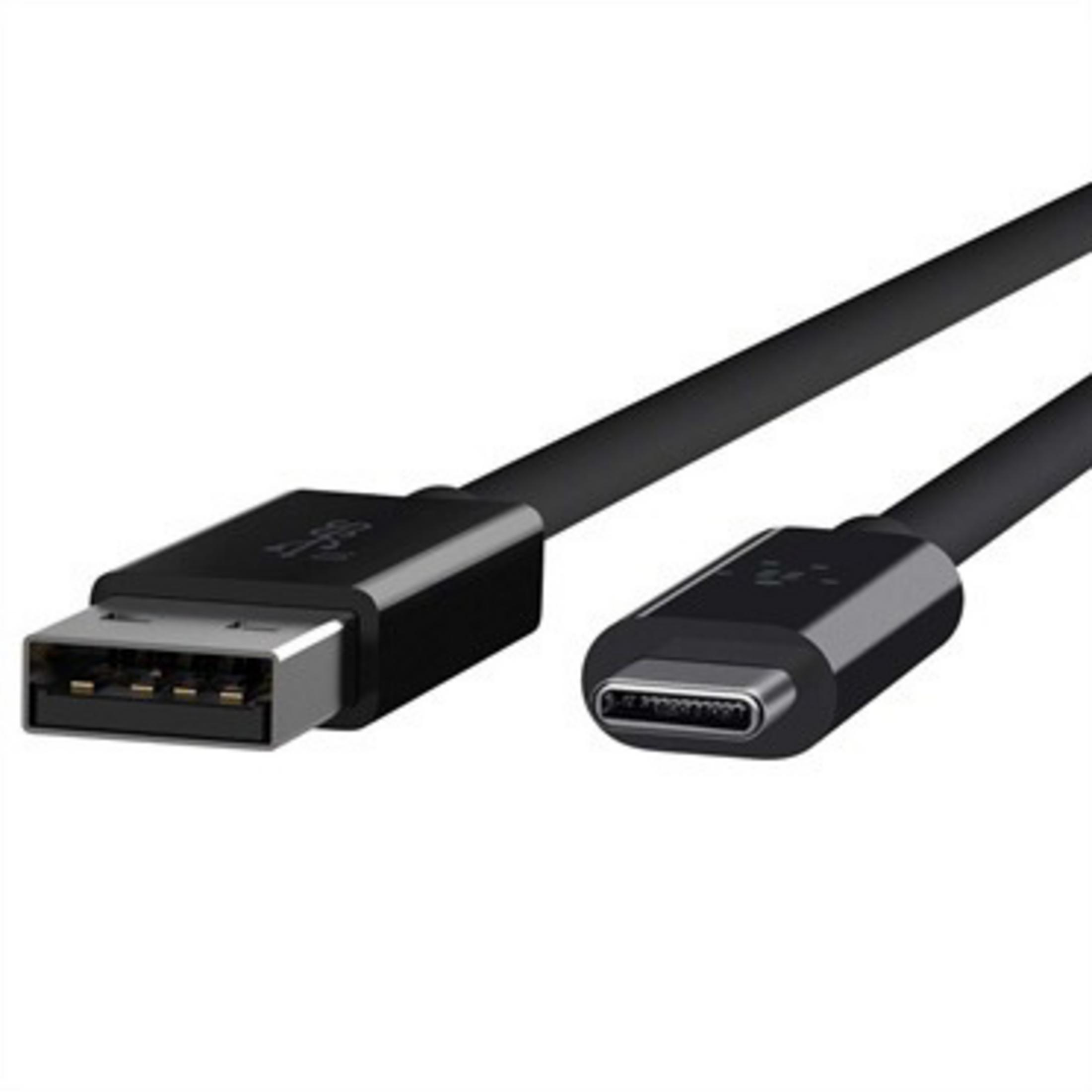 A black USB to USB-C cable on a white background.