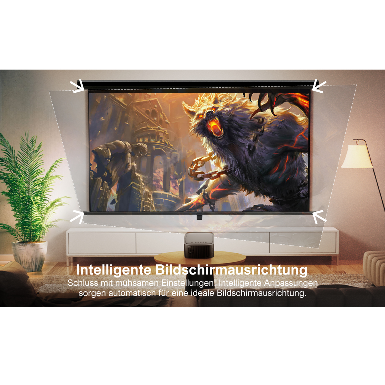 Beamer, E-Fokus/Auto Trapezkorrektur Mini Beamer 4K Native 1080P, WiFi Buetooth Tragbar 50% Zoom 270°Drehbar Projektor für Heimkino/Outdoor, Kompatibel Mit Laptop/Smartphone/Maus
