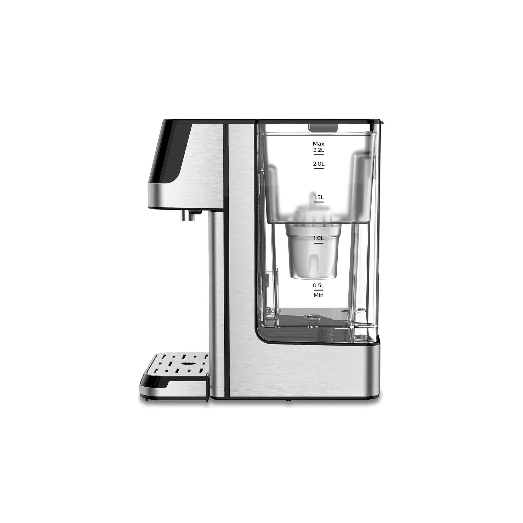 Silberner und schwarzer Wasserspender.