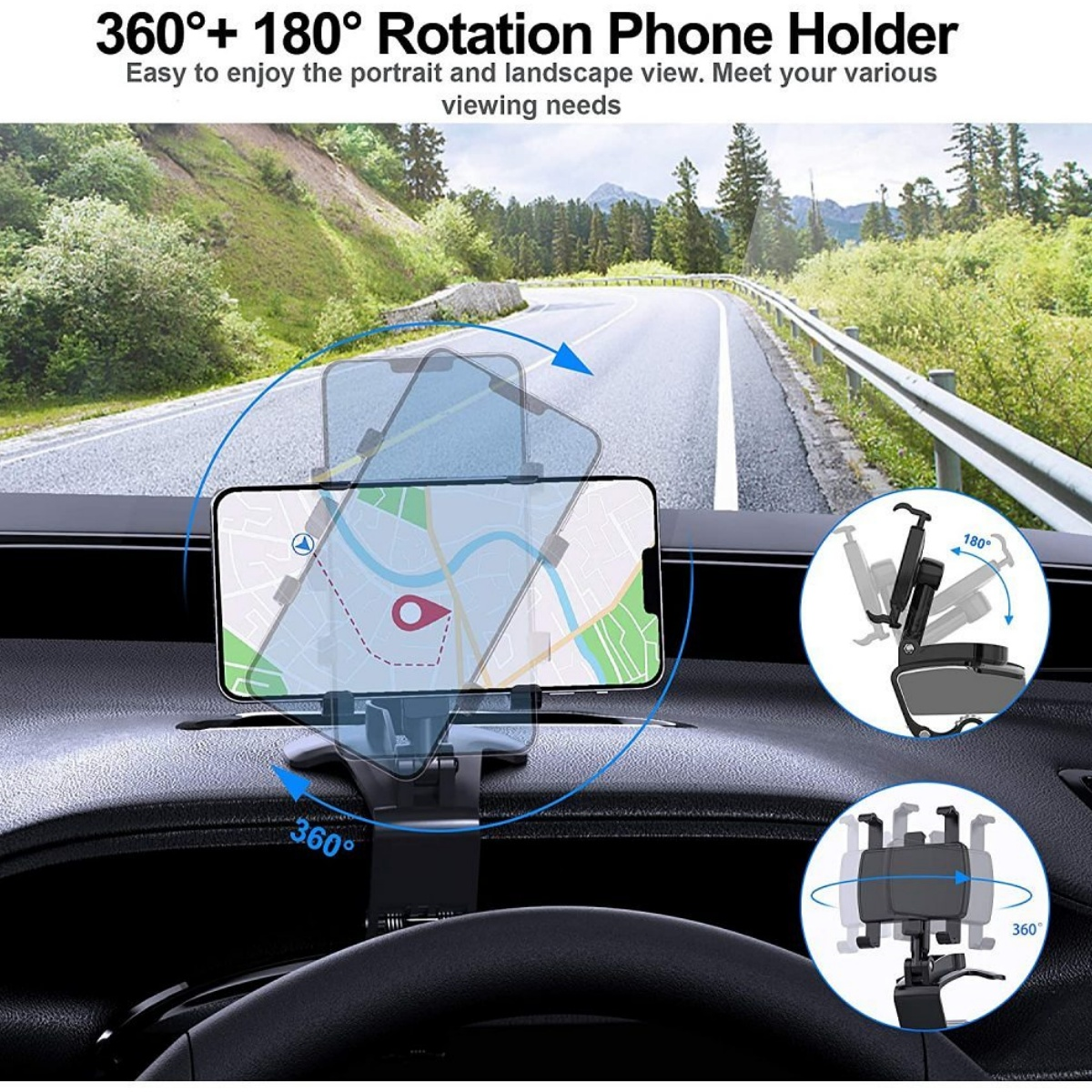 Ein Telefon ist auf dem Armaturenbrett montiert und kann sich um 360 Grad drehen.