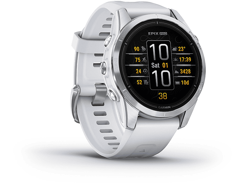 GARMIN EPIX PRO (GEN 2) 42MM STEINWEISS/SILBER Smartwatch Gehäuserückseite: Edelstahl Silikon, 108-182 mm, Steinweiss/Silber