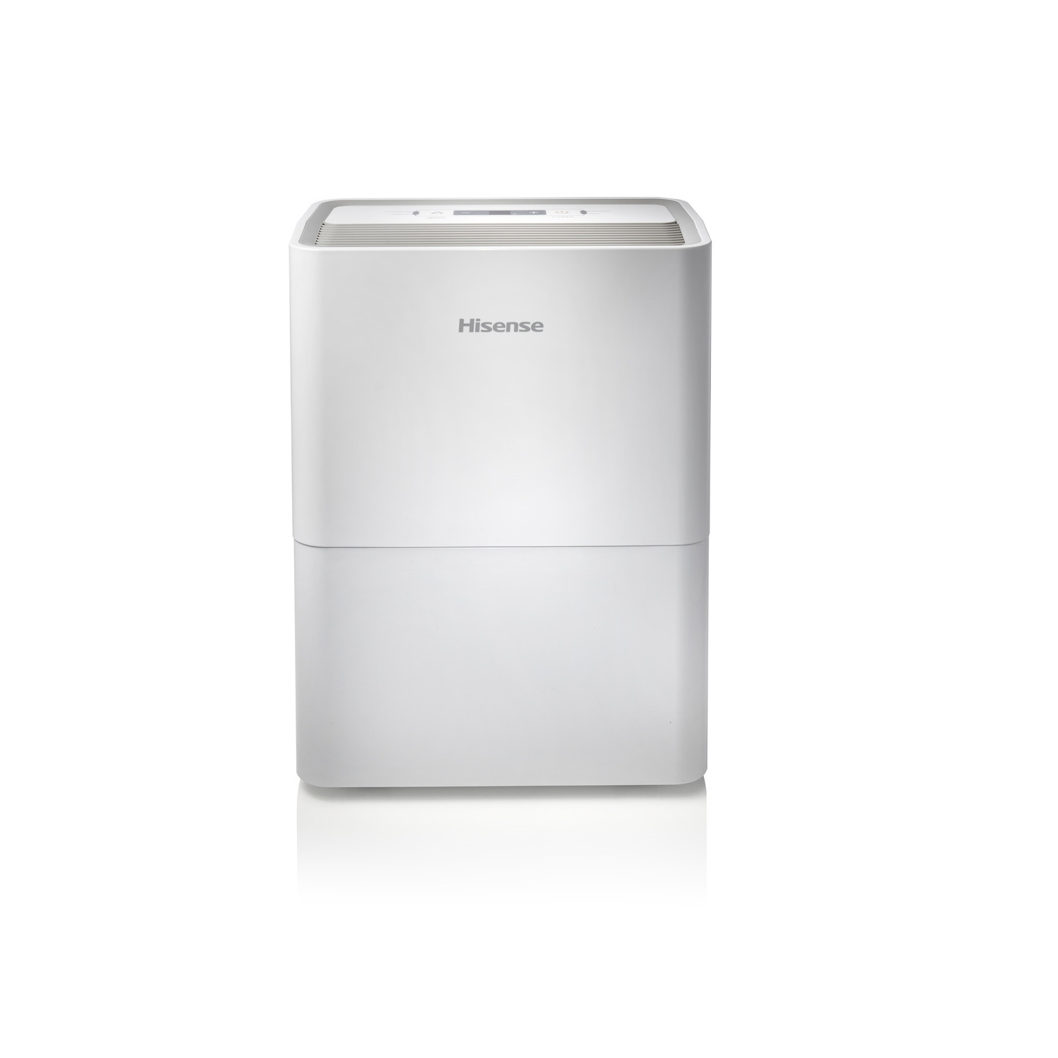 Un deumidificatore Hisense bianco. Ha un display digitale e il logo Hisense.