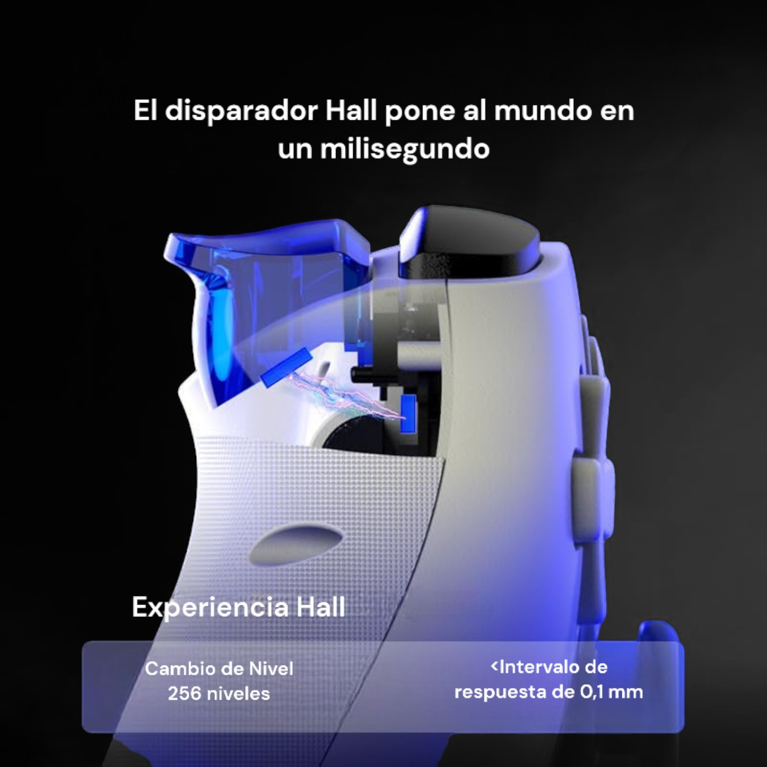 Primer plano de un mando de juegos con diseño de gatillo de efecto Hall.