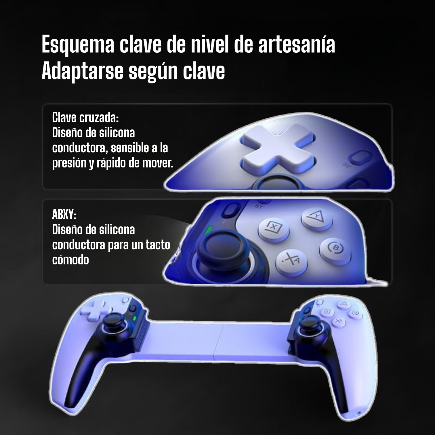 Un mando de juegos blanco y negro con diagramas en español.